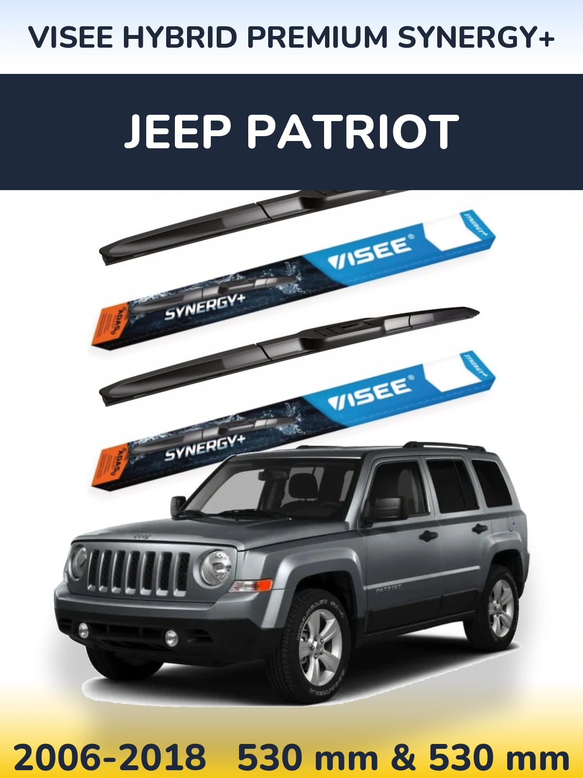 Front wiper blade set VISEE HYBRID PREMIUM SYNERGY+ 530 & 530 mm for Jeep Patriot 2006-2018
