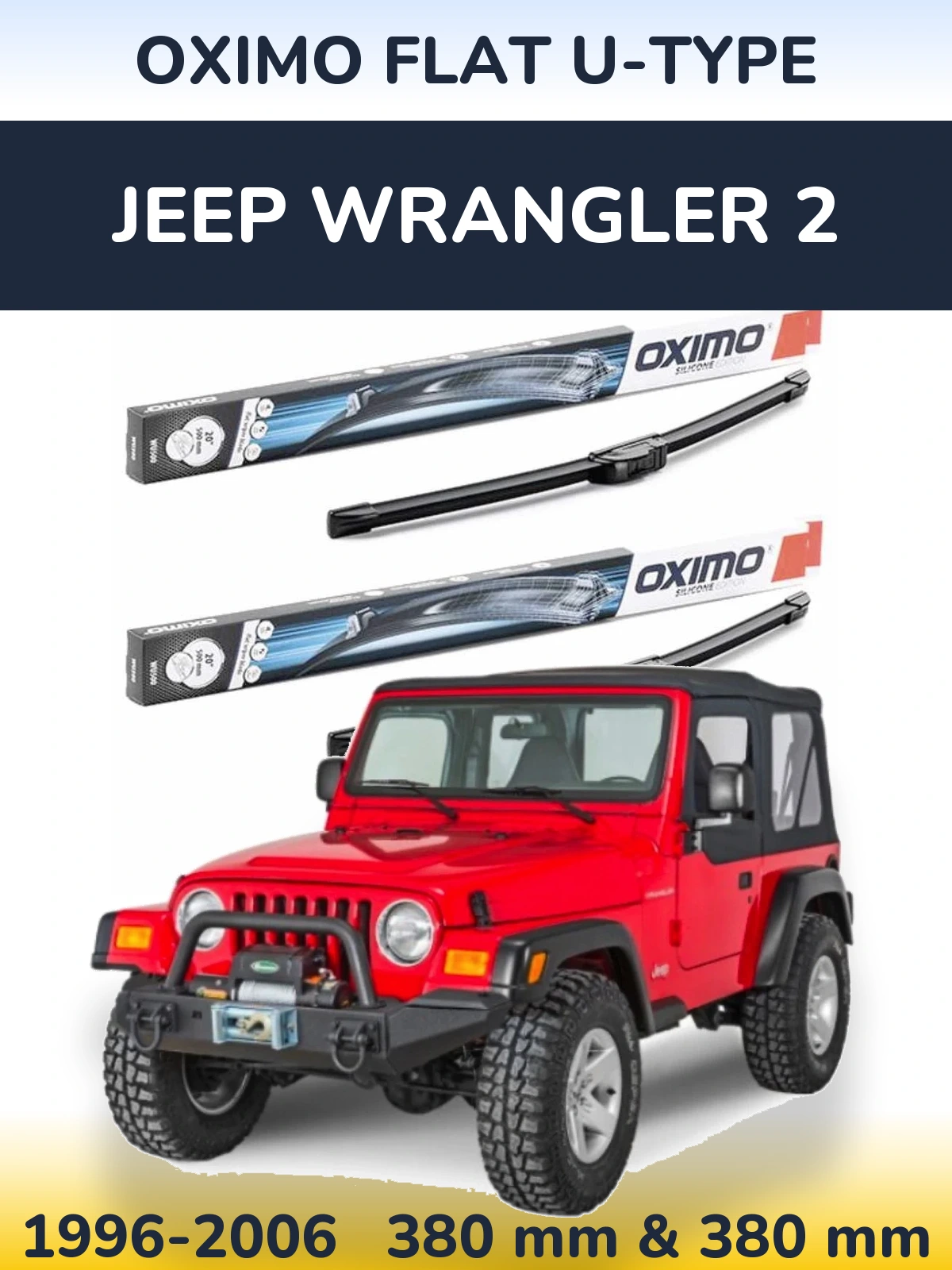 Front wiper blade set Oximo Flat U-type 380 & 380 мм for Jeep Wrangler 2 1996-2006