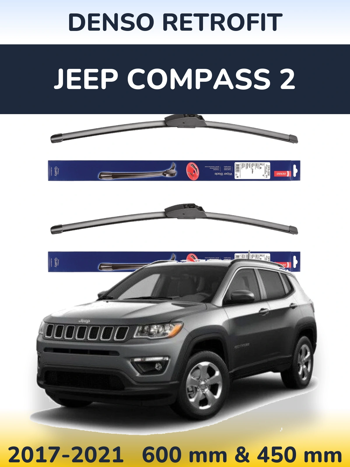 Front wiper blade set Denso Retrofit 600 & 450 mm for Jeep Compass 2 2017-2021