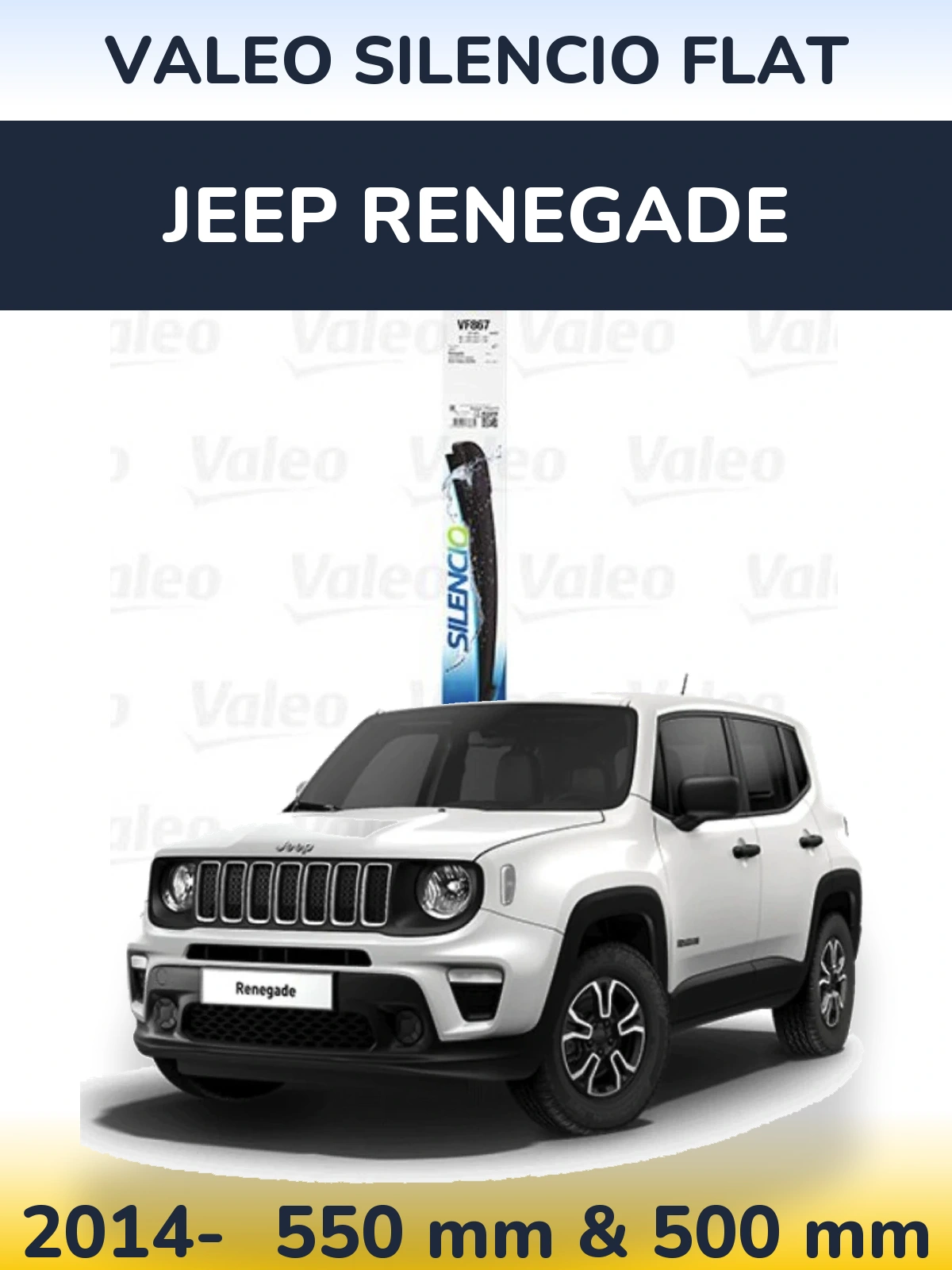 Front wiper blade set Valeo Silencio Flat 550 & 475 мм for Jeep Renegade 2014-2026