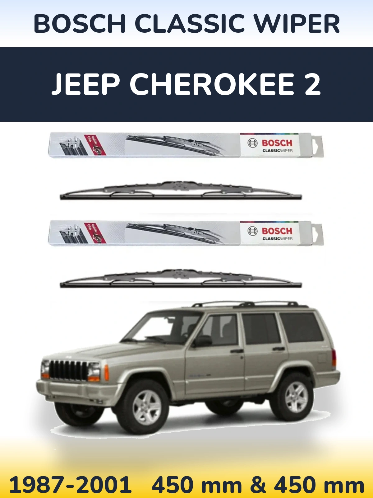 Front wiper blade set BOSCH Classic Wiper 450 & 450 mm for Jeep Cherokee 2 1987-2001