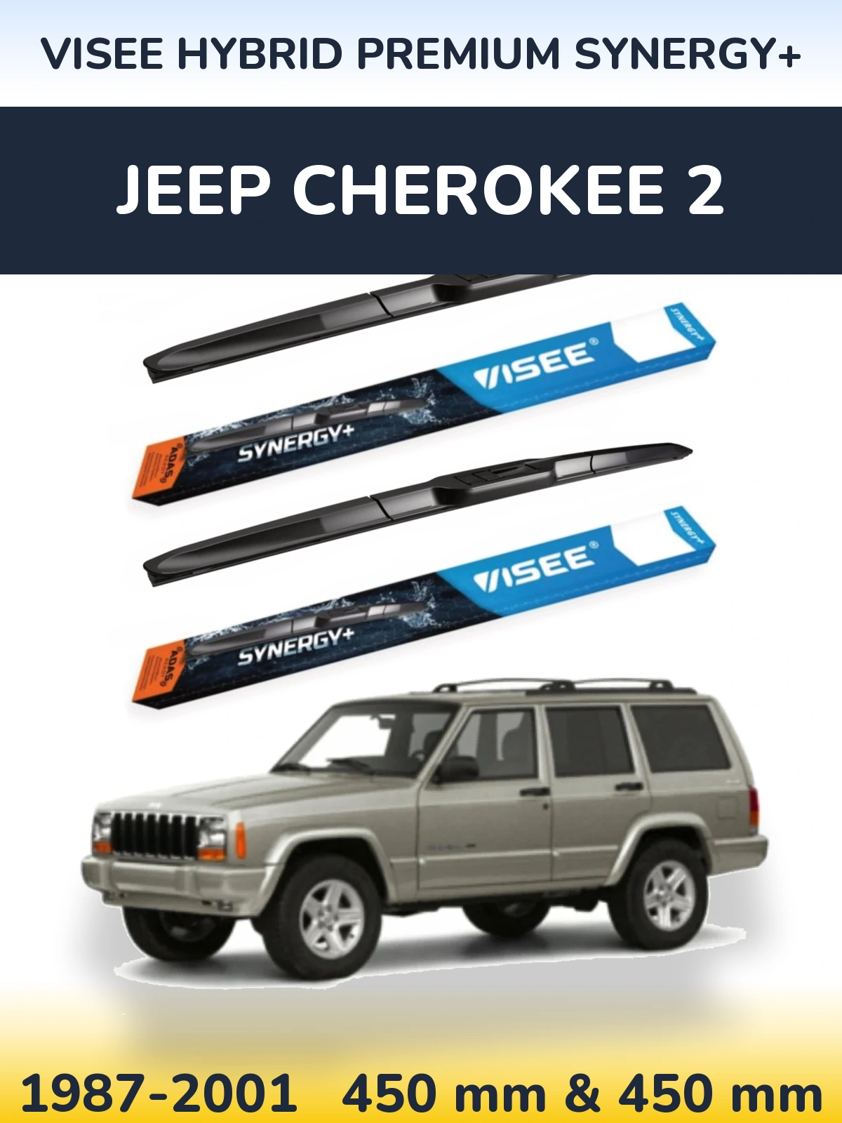 Front wiper blade set VISEE HYBRID PREMIUM SYNERGY+ 450 & 450 мм for Jeep Cherokee 2 1987-2001