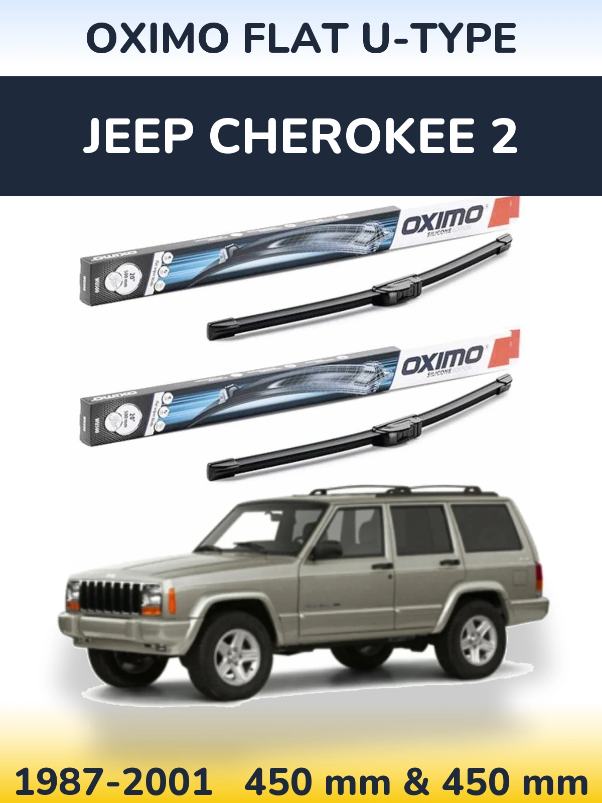 Front wiper blade set Oximo Flat U-type 450 & 450 мм for Jeep Cherokee 2 1987-2001