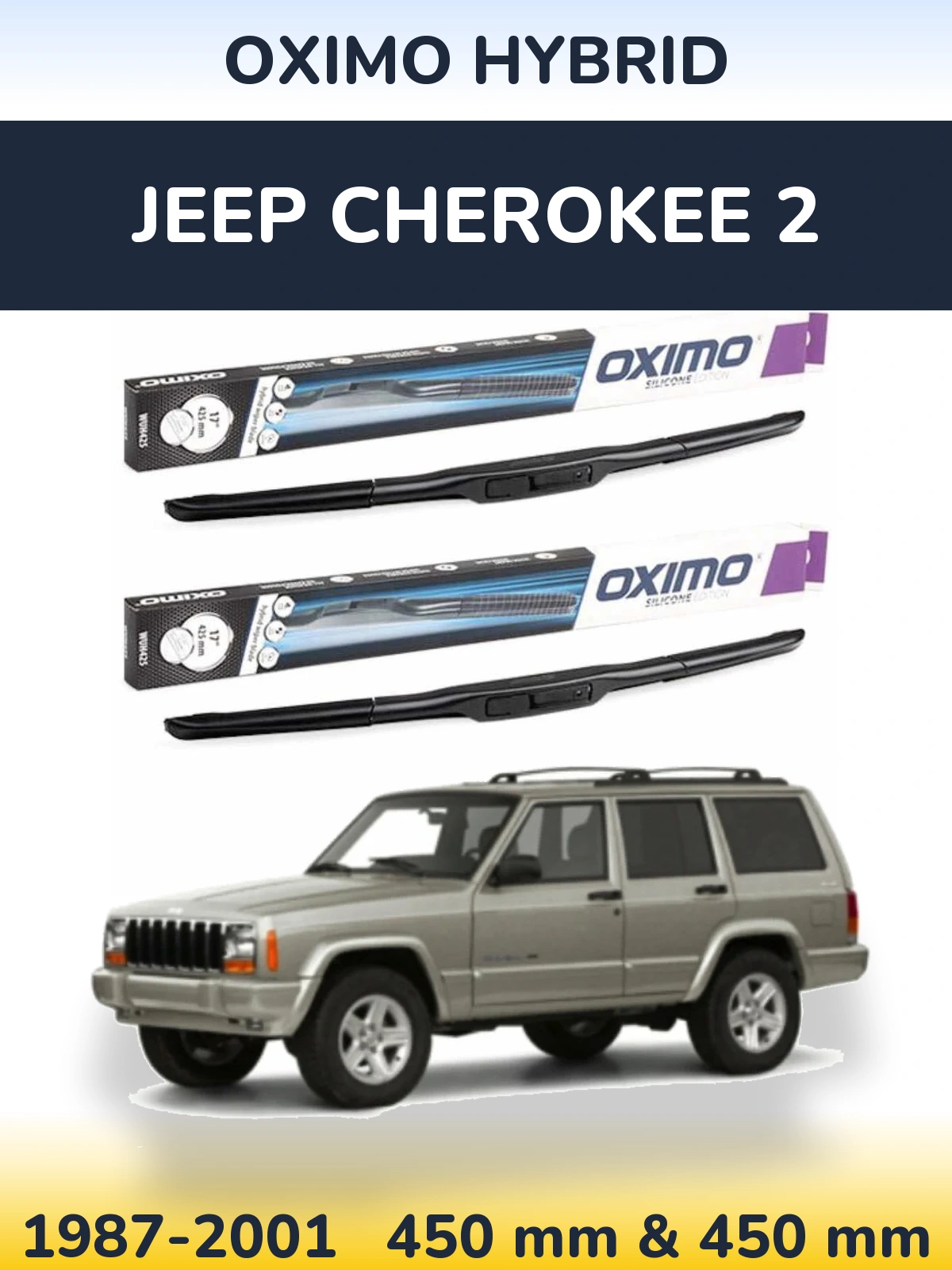Front wiper blade set Oximo Hybrid 450 & 450 мм for Jeep Cherokee 2 1987-2001