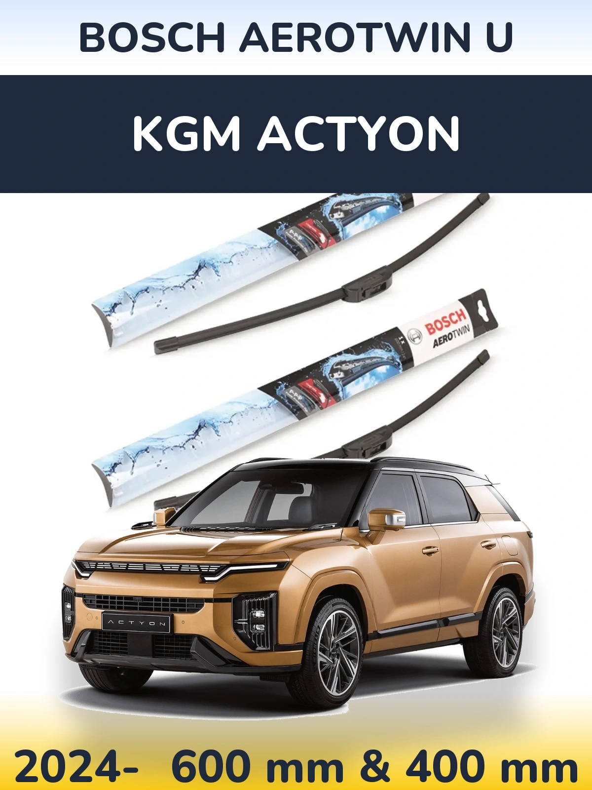 Komplet przednich wycieraczek BOSCH AeroTwin U 600 & 400 mm do KGM Actyon 2024-2026