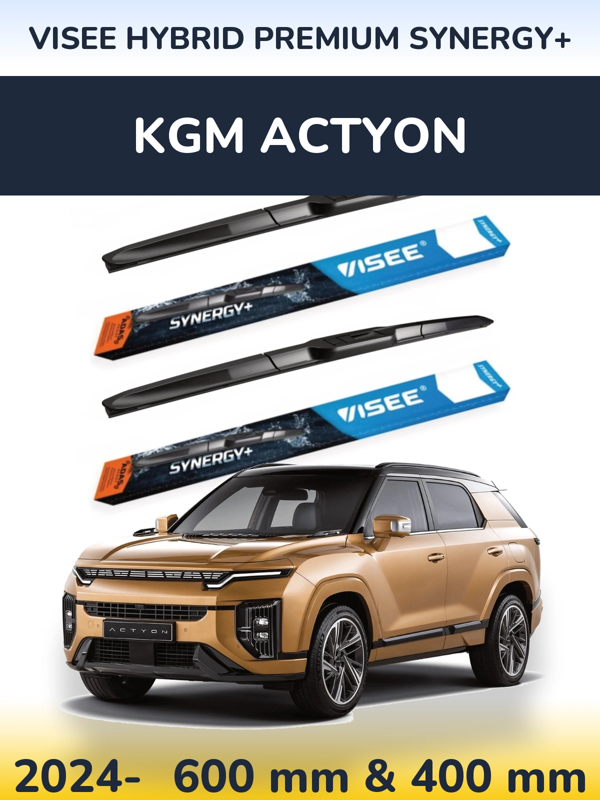 Комплект передніх щіток VISEE HYBRID PREMIUM SYNERGY+ 600 & 400 мм для KGM Actyon 2024-2026