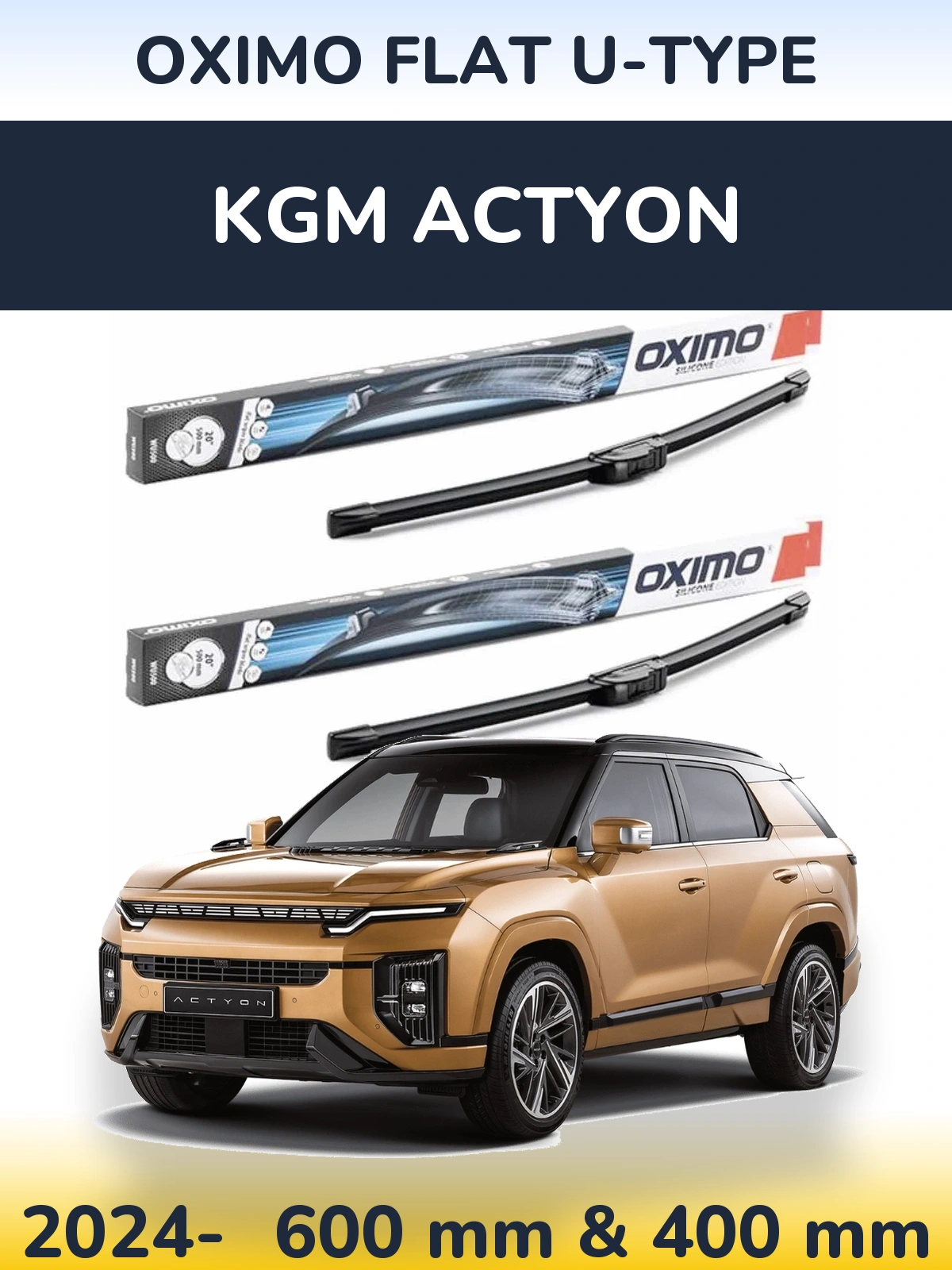 Front wiper blade set Oximo Flat U-type 600 & 400 мм for KGM Actyon 2024-2026