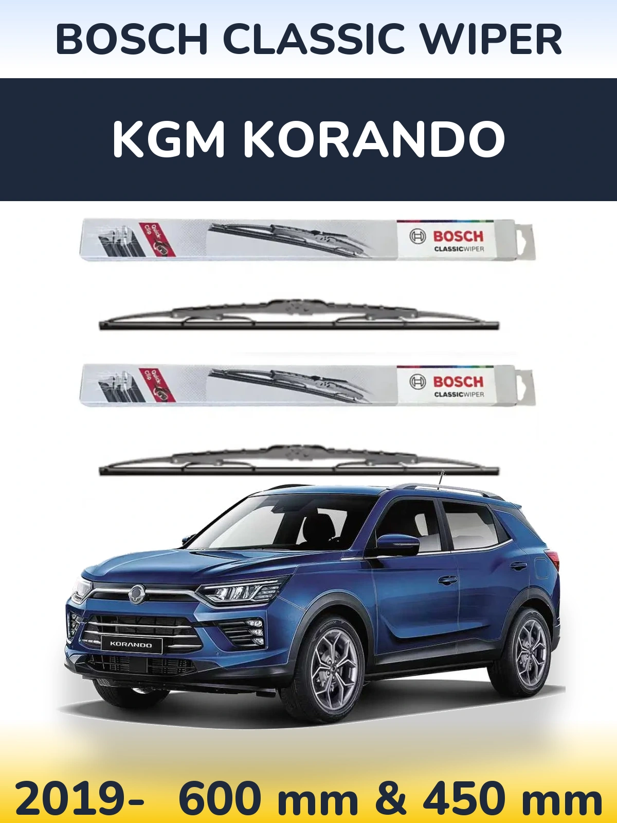 Komplet przednich wycieraczek BOSCH Classic Wiper 600 & 450 mm do KGM Korando 2019-2026
