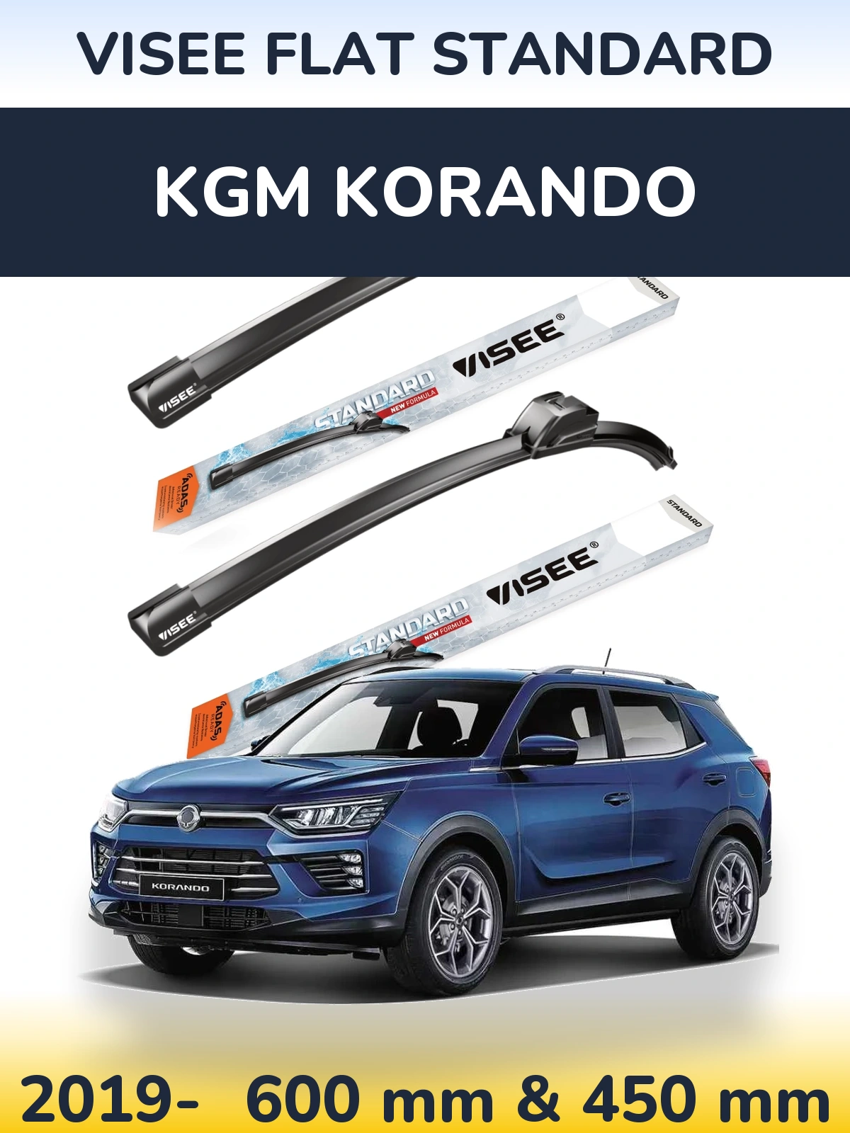 Front wiper blade set VISEE FLAT STANDARD 600 & 450 мм for KGM Korando 2019-2026