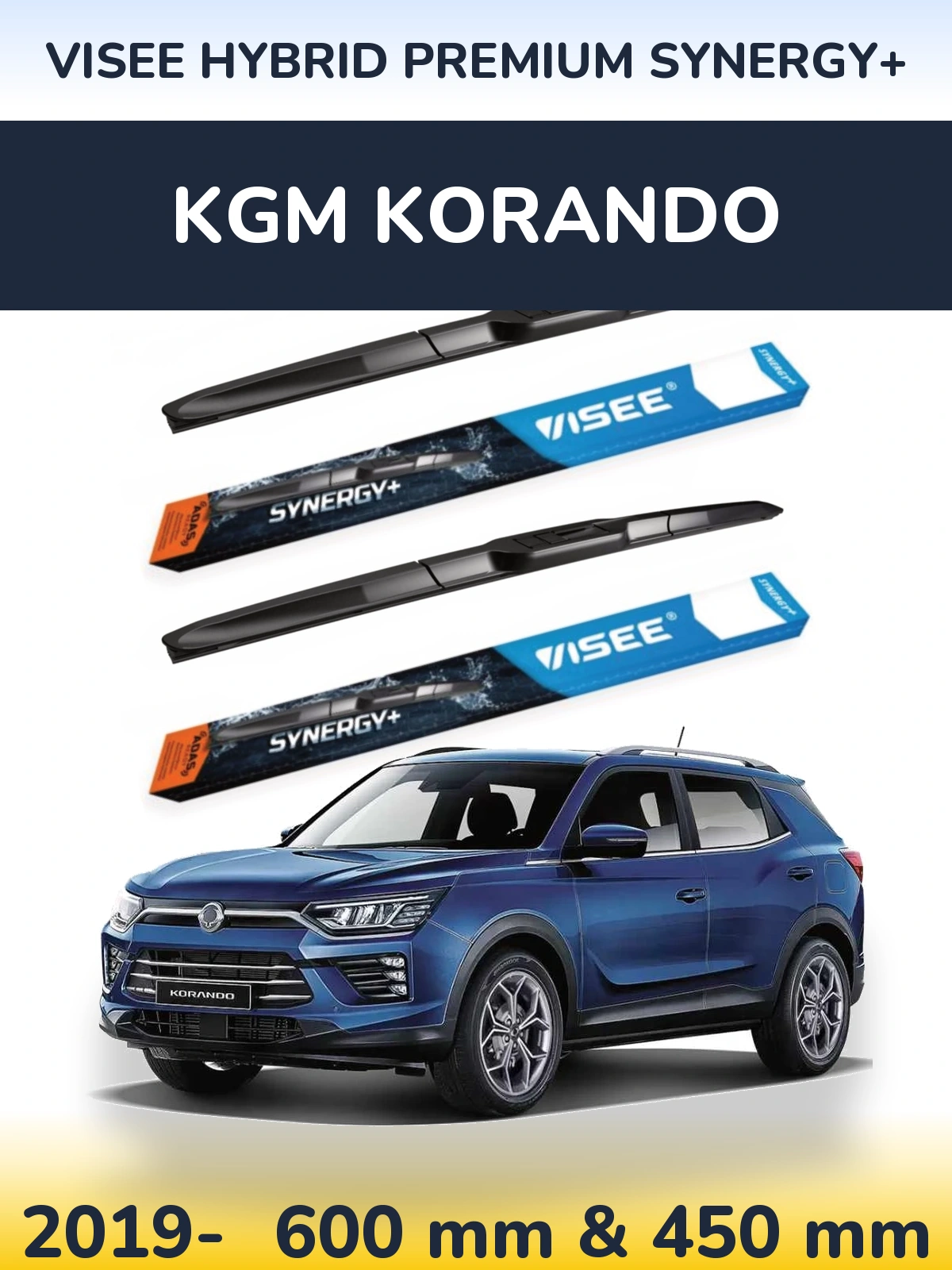 Комплект передних дворников VISEE HYBRID PREMIUM SYNERGY+ 600 & 450 мм для KGM Korando 2019-2026