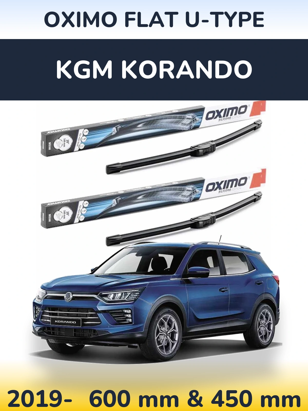 Front wiper blade set Oximo Flat U-type 600 & 450 мм for KGM Korando 2019-2026