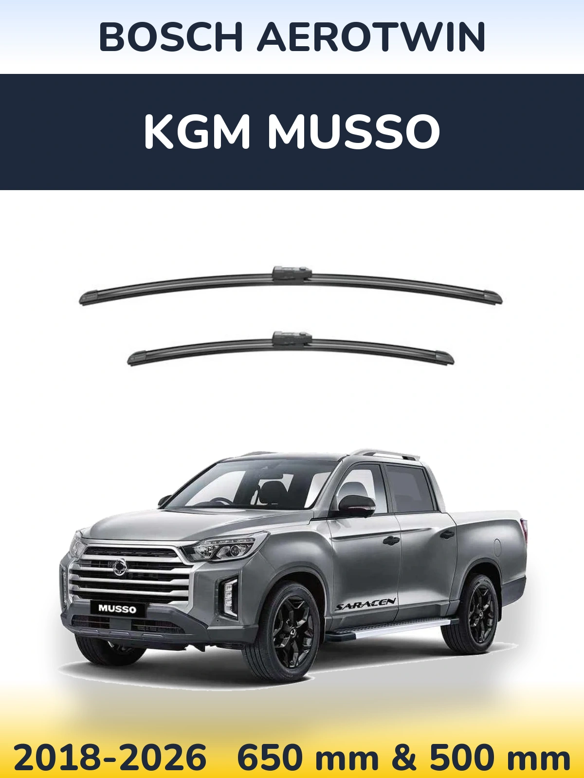 Front wiper blade set BOSCH AeroTwin 650 & 500 мм for KGM Musso 2018-2026