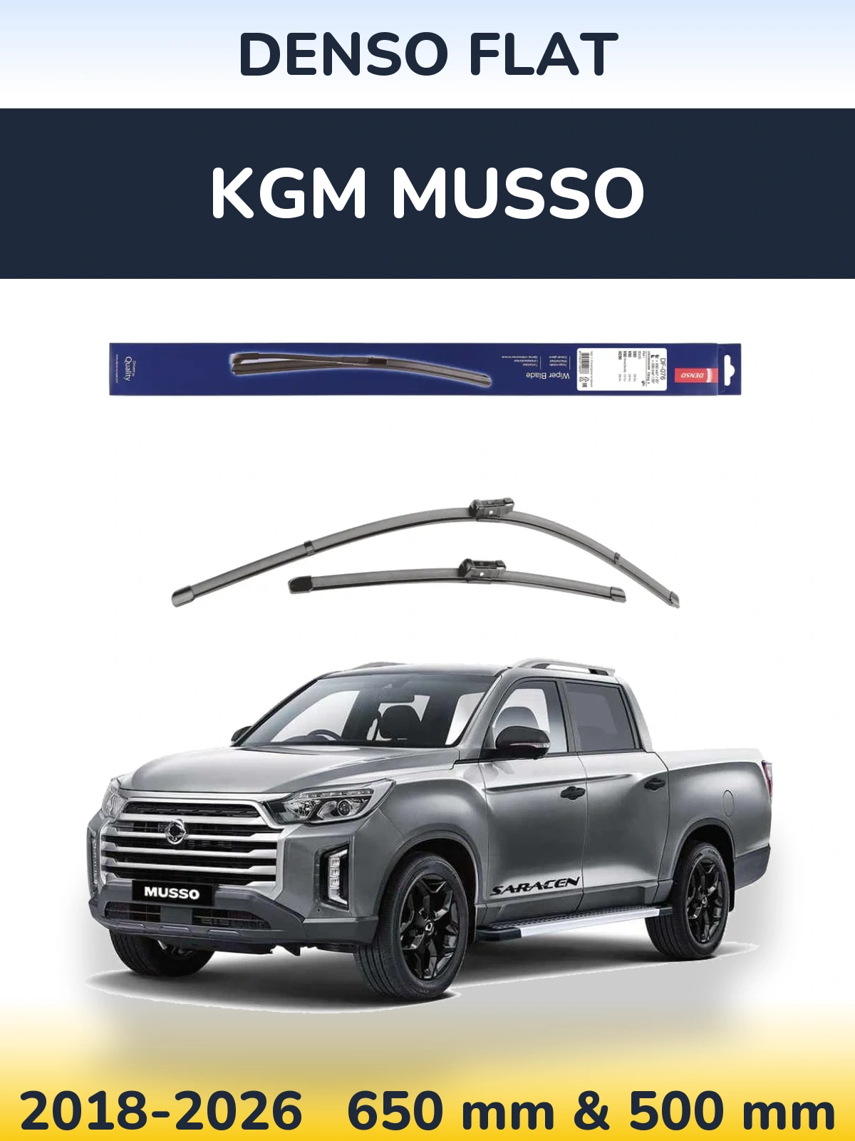 Front wiper blade set Denso Flat 630 & 500 мм for KGM Musso 2018-2026