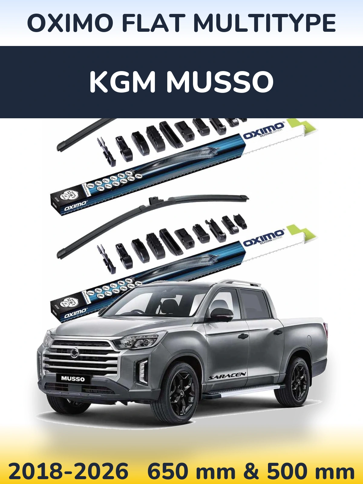 Комплект передніх щіток Oximo Flat MultiТипe 650 & 500 мм для KGM Musso 2018-2026