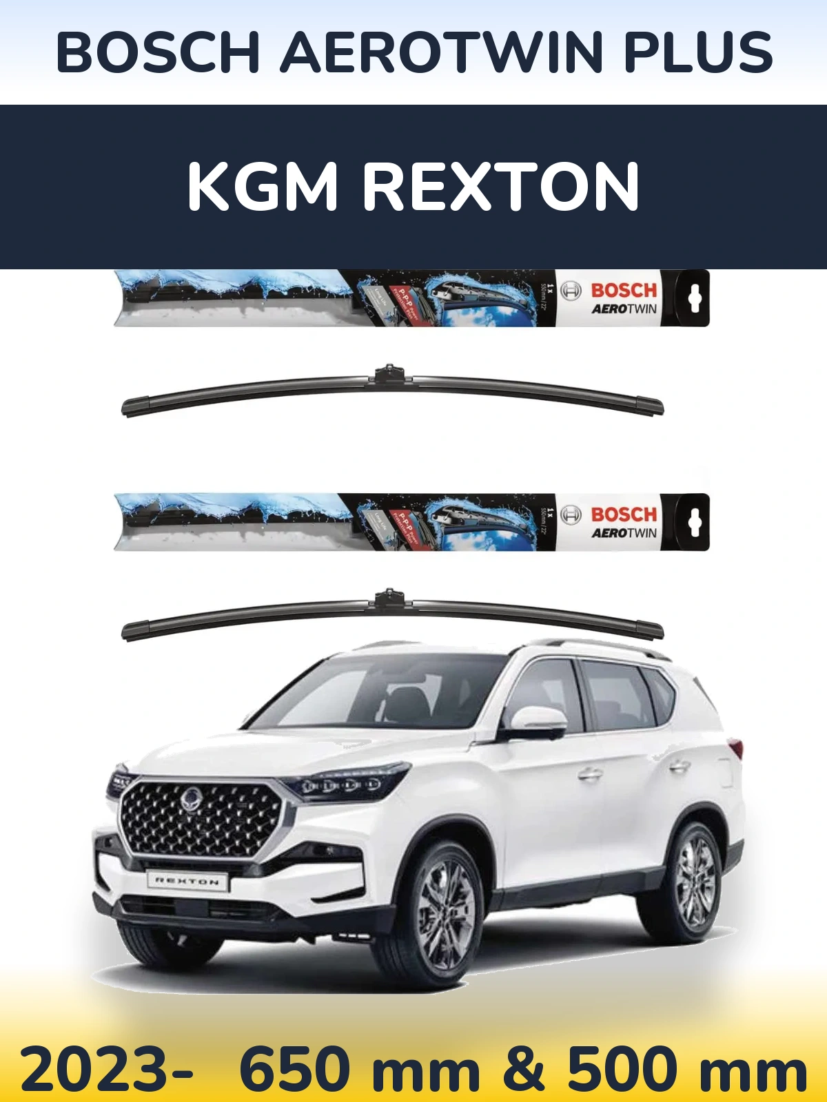 Комплект передних дворников BOSCH AeroTwin Plus 650 & 500 мм для KGM Rexton 2023-2026