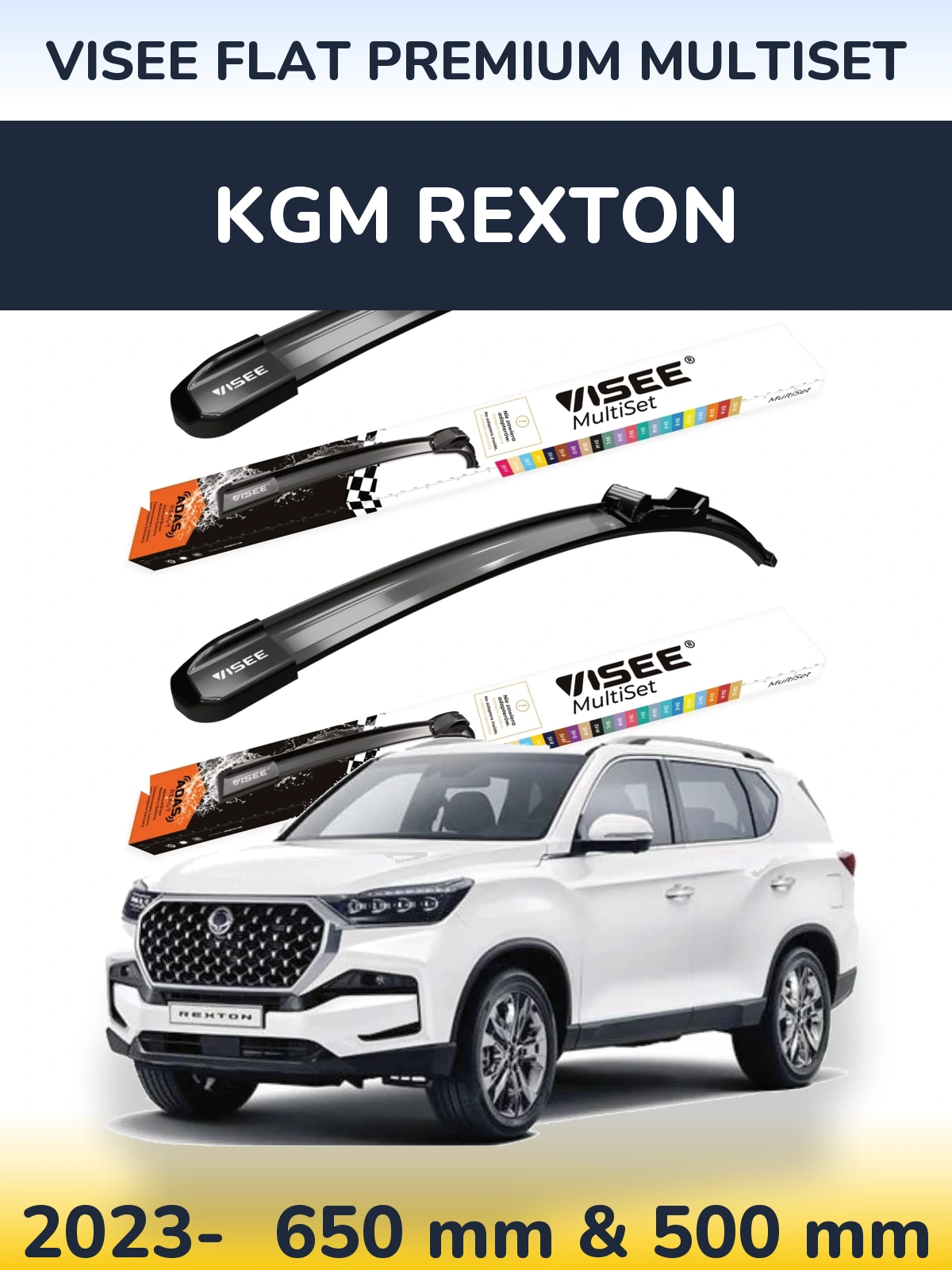 Front wiper blade set VISEE FLAT PREMIUM MultiSet 650 & 500 мм for KGM Rexton 2023-2026