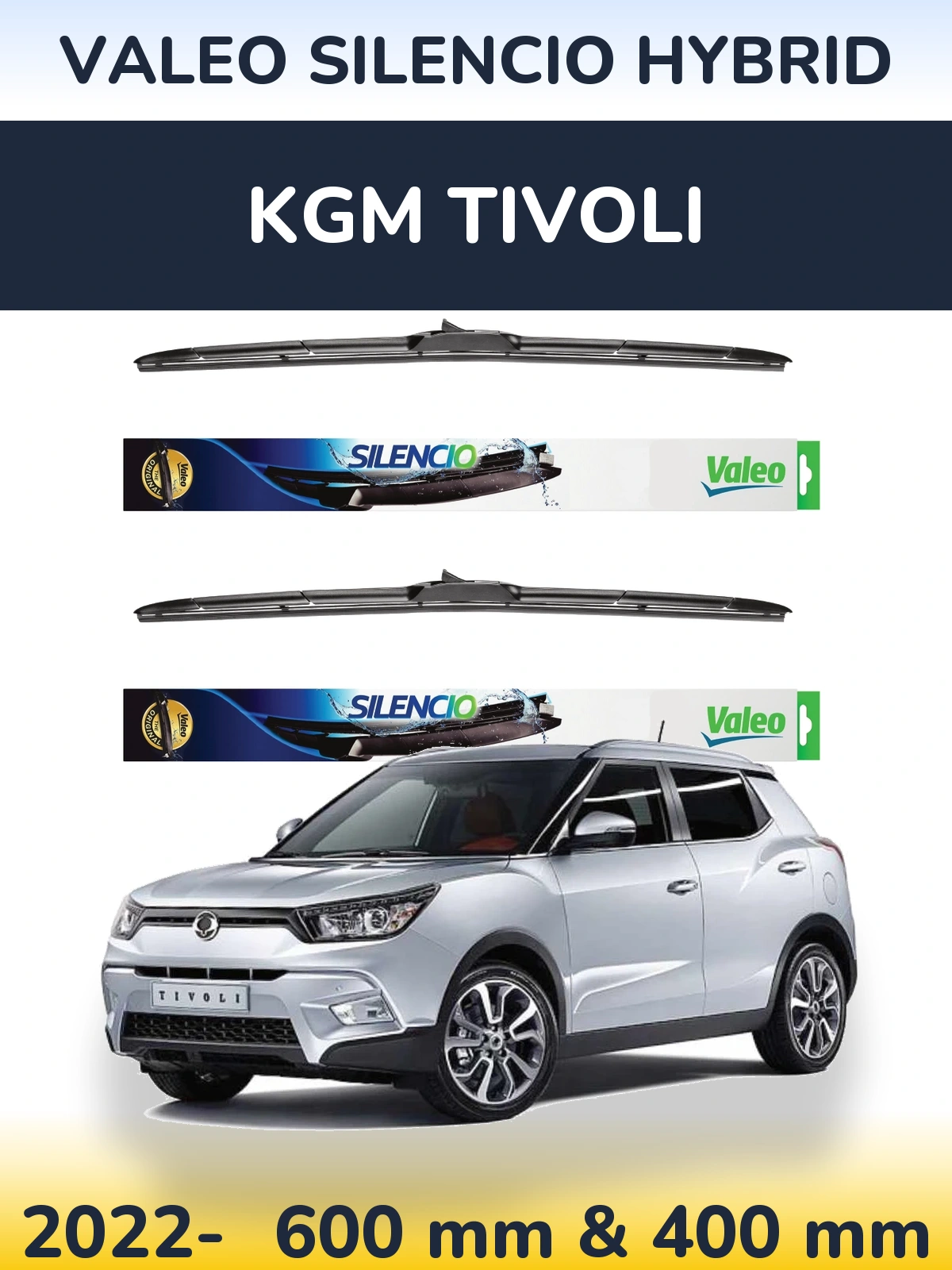 Комплект передних дворников Valeo Silencio Hybrid 600 & 400 мм для KGM Tivoli 2022-2026