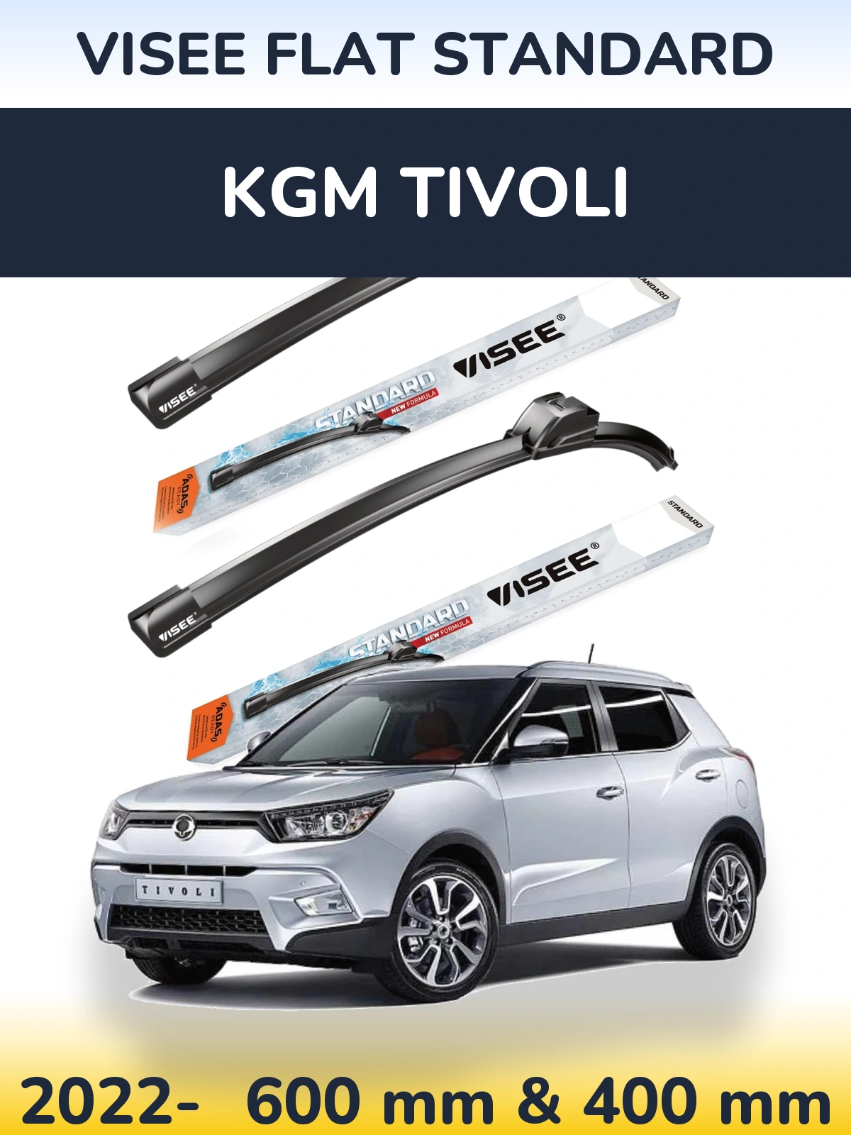 Front wiper blade set VISEE FLAT STANDARD 600 & 400 mm for KGM Tivoli 2022-2026