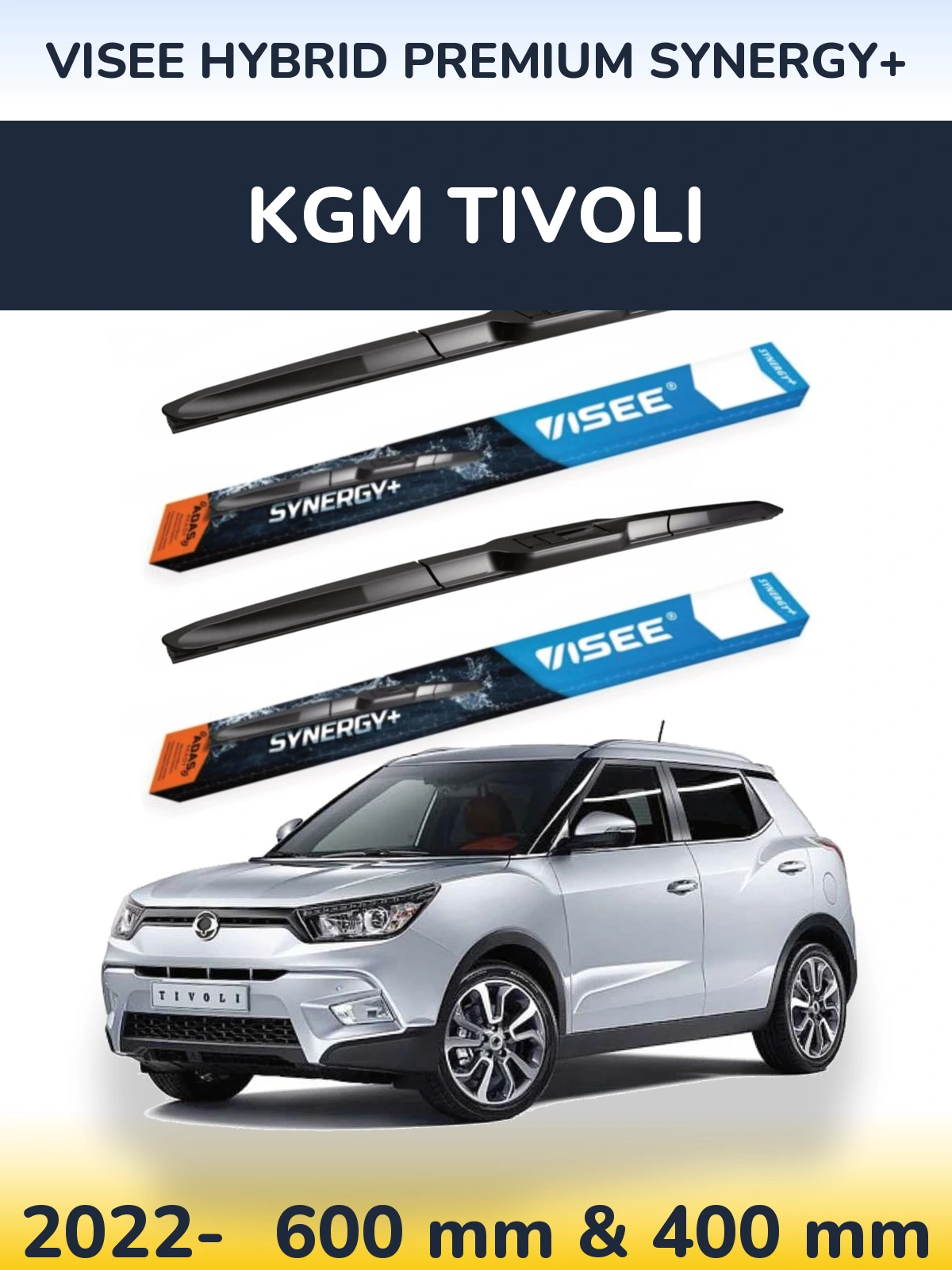 Front wiper blade set VISEE HYBRID PREMIUM SYNERGY+ 600 & 400 мм for KGM Tivoli 2022-2026
