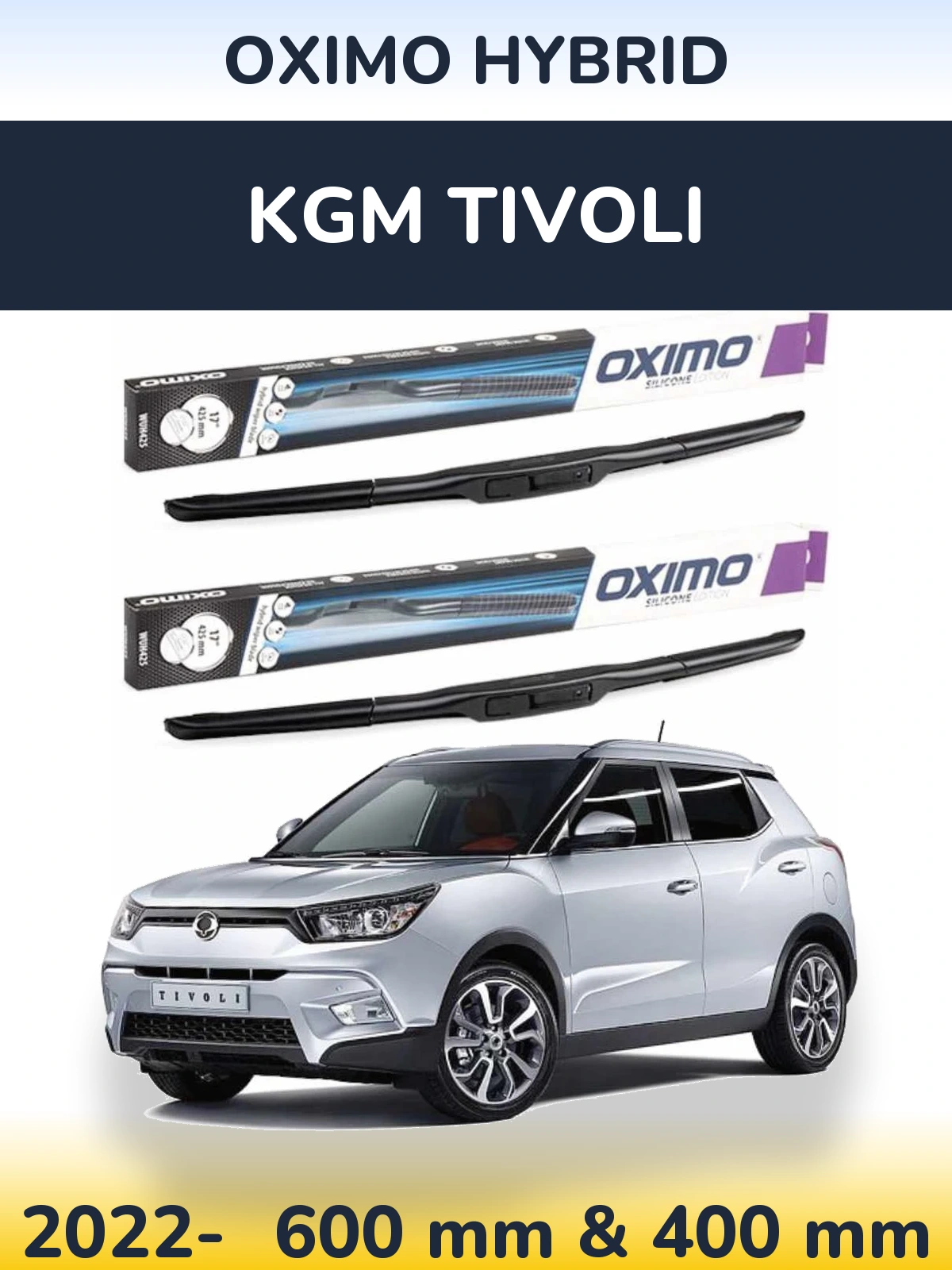 Комплект передних дворников Oximo Hybrid 600 & 400 мм для KGM Tivoli 2022-2026