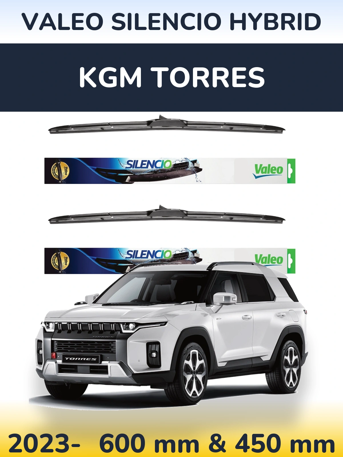 Комплект передніх щіток Valeo Silencio Hybrid 600 & 450 мм для KGM Torres 2023-2026