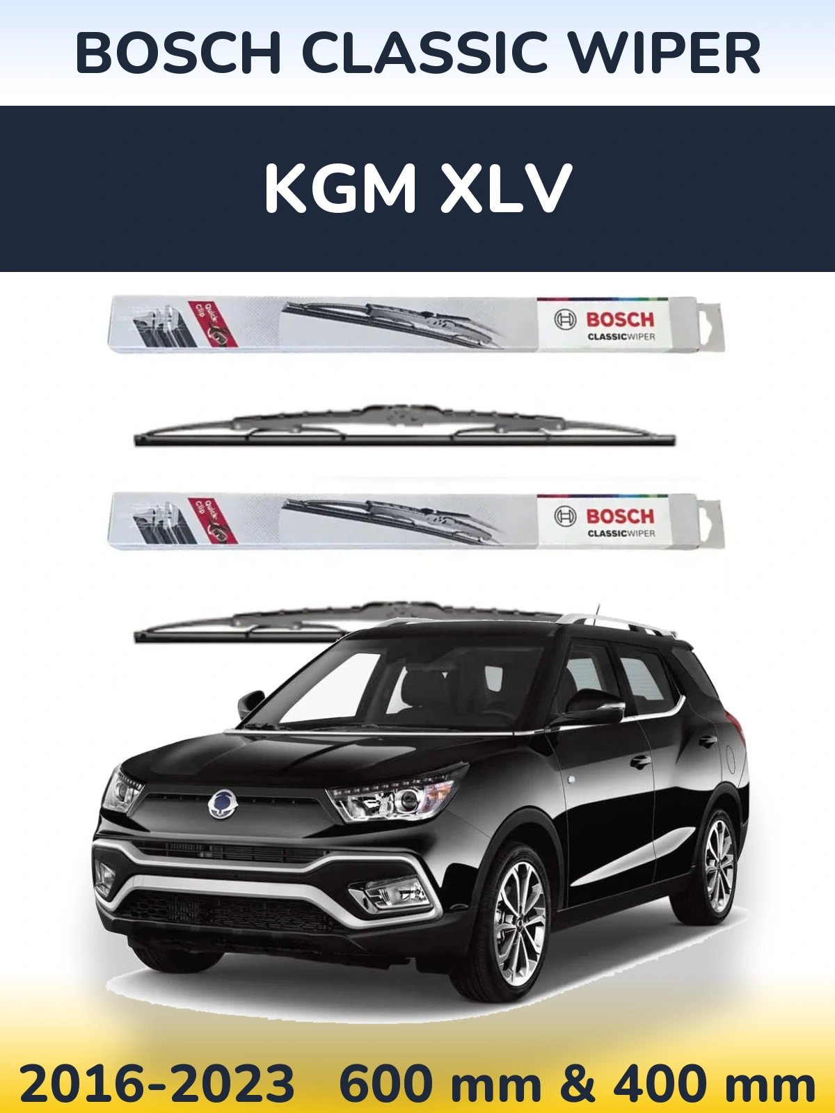 Front wiper blade set BOSCH Classic Wiper 600 & 400 мм for KGM XLV 2016-2023