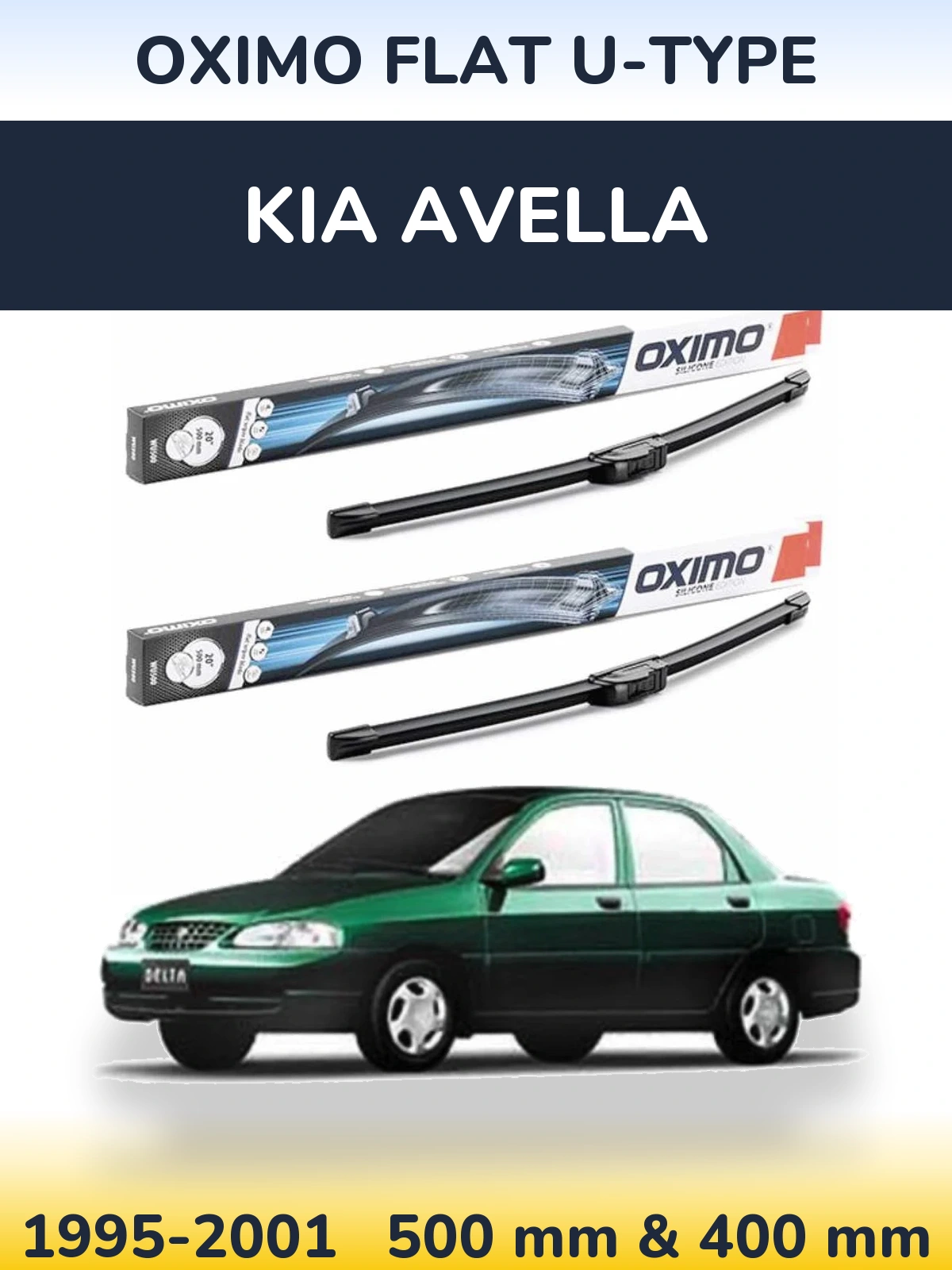 Front wiper blade set Oximo Flat U-type 500 & 400 мм for KIA Avella 1995-2001