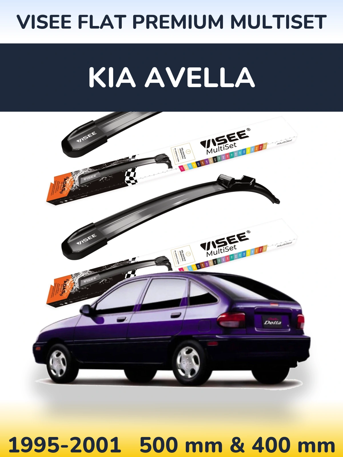 Front wiper blade set VISEE FLAT PREMIUM MultiSet 500 & 400 мм for KIA Avella 1995-2001