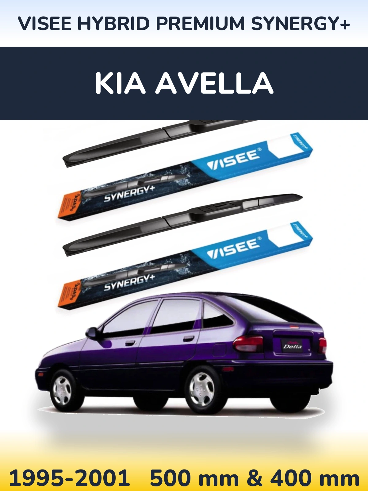 Комплект передніх щіток VISEE HYBRID PREMIUM SYNERGY+ 500 & 400 мм для KIA Avella 1995-2001