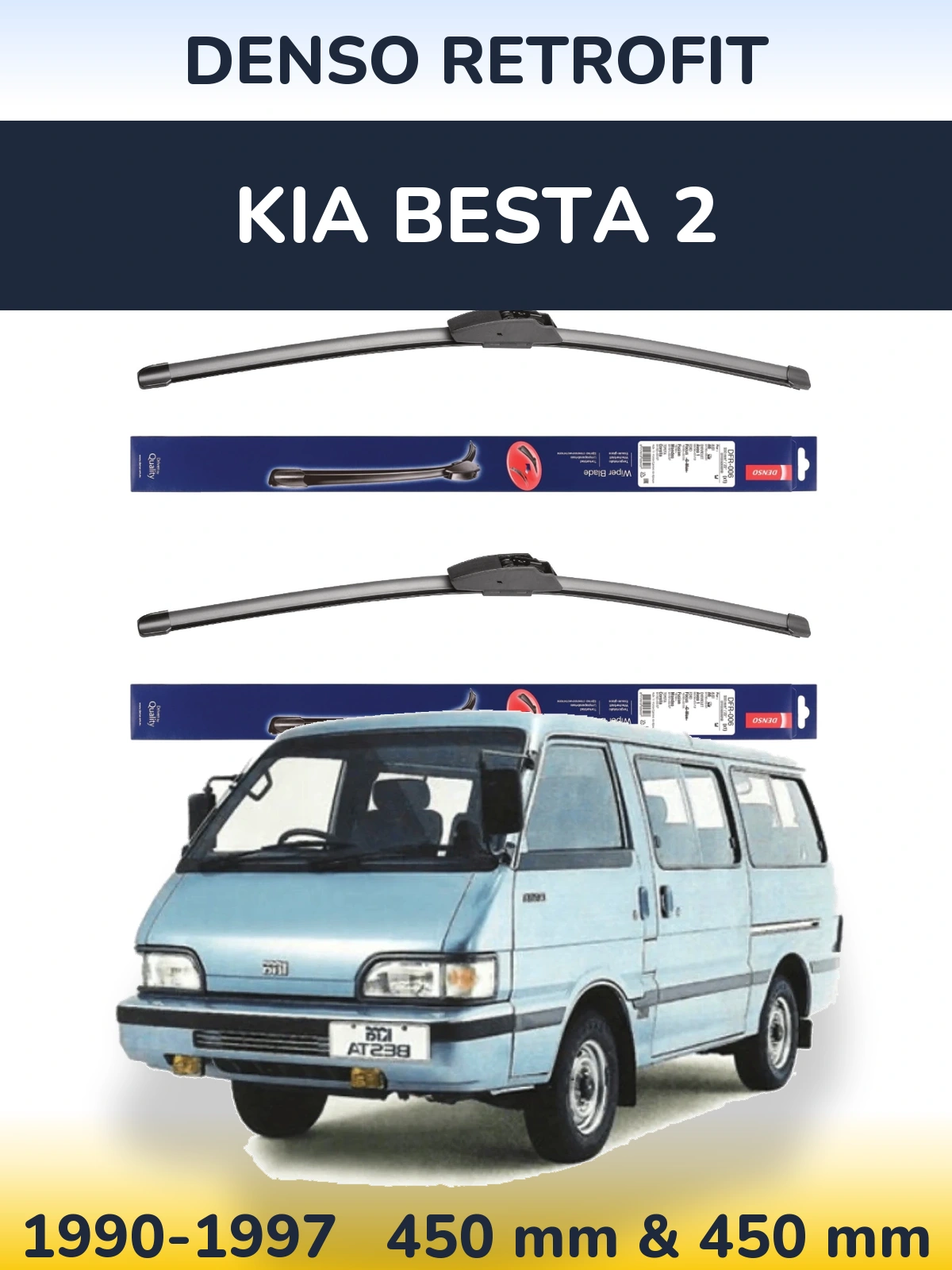 Komplet przednich wycieraczek Denso Retrofit 450 & 450 mm do KIA Besta 2 1990-1997