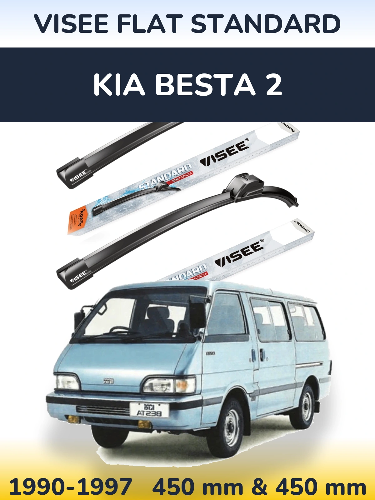 Front wiper blade set VISEE FLAT STANDARD 450 & 450 mm for KIA Besta 2 1990-1997