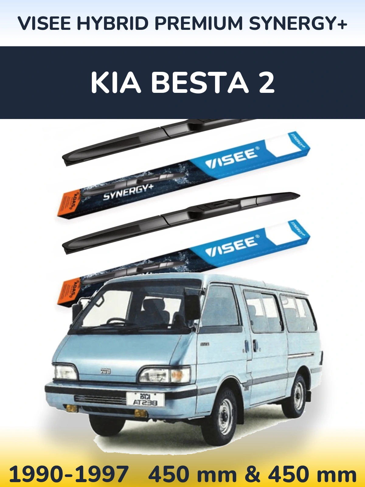 Front wiper blade set VISEE HYBRID PREMIUM SYNERGY+ 450 & 450 mm for KIA Besta 2 1990-1997