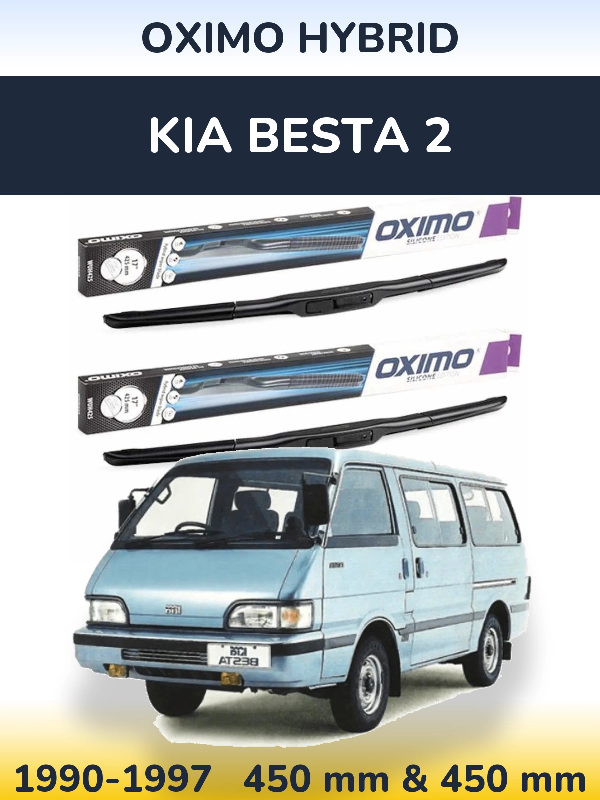 Front wiper blade set Oximo Hybrid 450 & 450 мм for KIA Besta 2 1990-1997