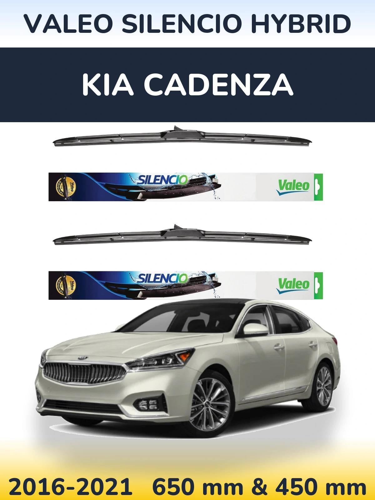 Komplet przednich wycieraczek Valeo Silencio Hybrid 650 & 450 mm do KIA Cadenza 2016-2021