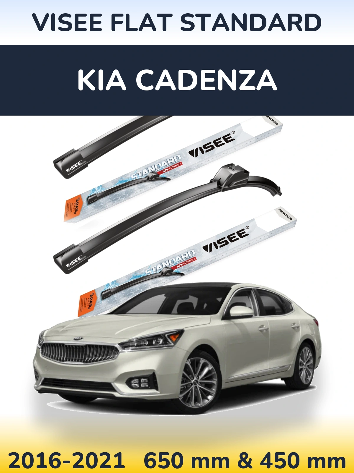 Комплект передних дворников VISEE FLAT STANDARD 650 & 450 мм для KIA Cadenza 2016-2021