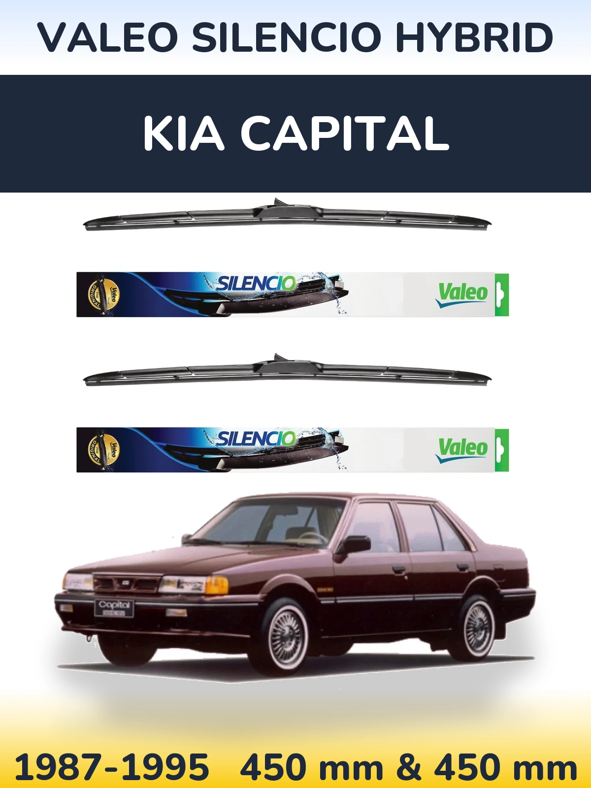 Комплект передніх щіток Valeo Silencio Hybrid 450 & 450 мм для KIA Capital 1987-1995