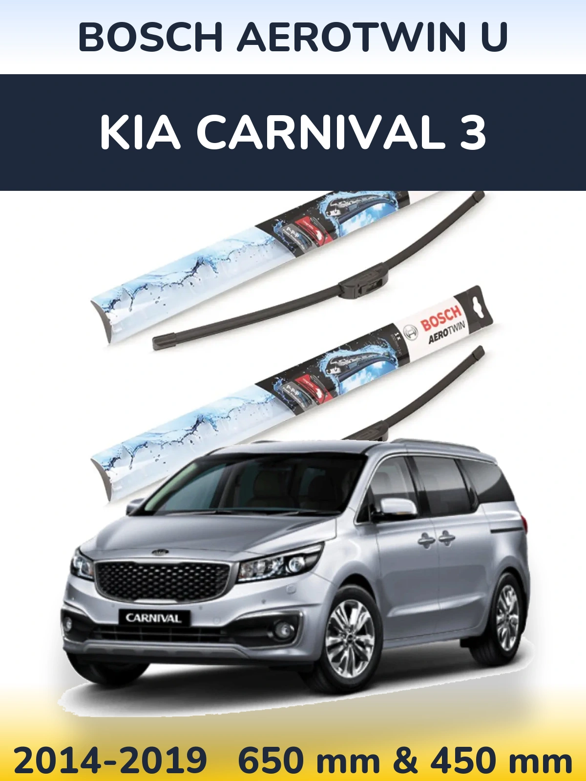Komplet przednich wycieraczek BOSCH AeroTwin U 650 & 450 mm do KIA Carnival 3 2014-2019