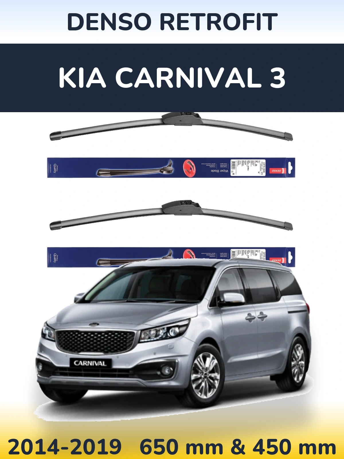 Front wiper blade set Denso Retrofit 650 & 450 мм for KIA Carnival 3 2014-2019