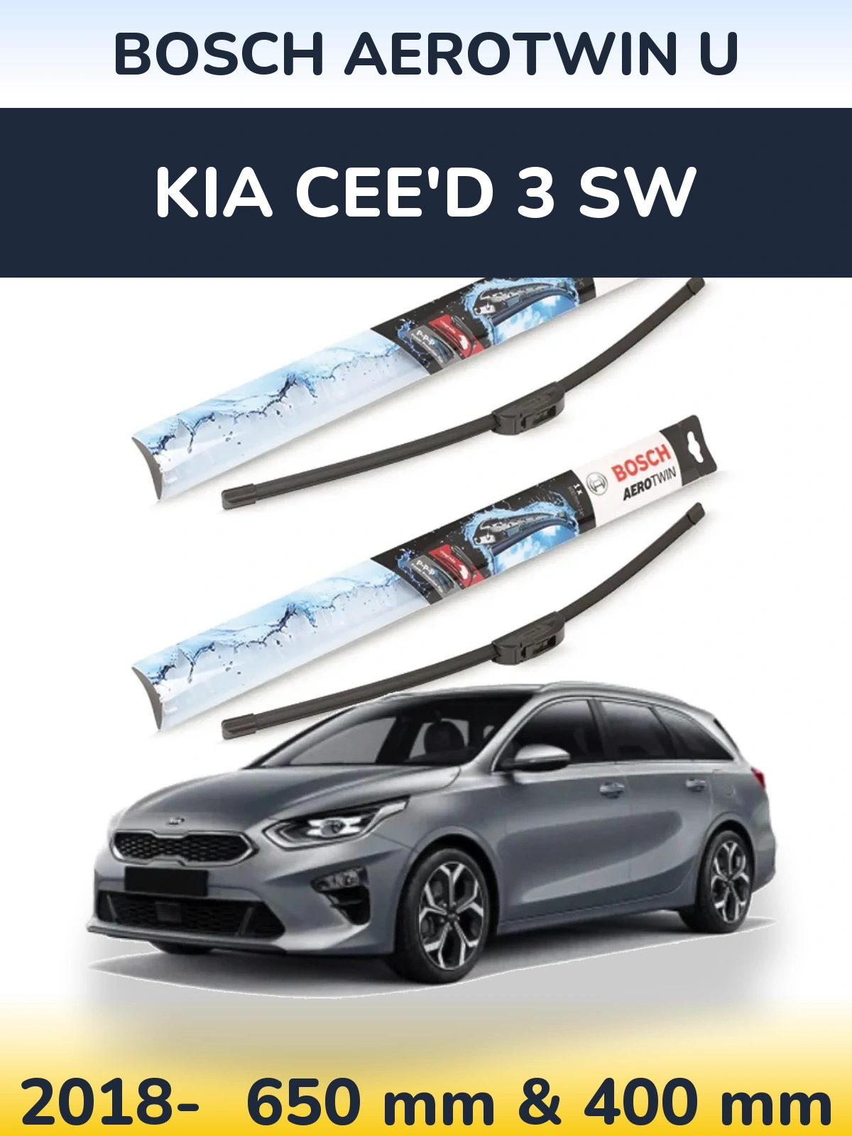 Komplet przednich wycieraczek BOSCH AeroTwin U 650 & 400 mm do KIA Cee'd 3 SW 2018-2026