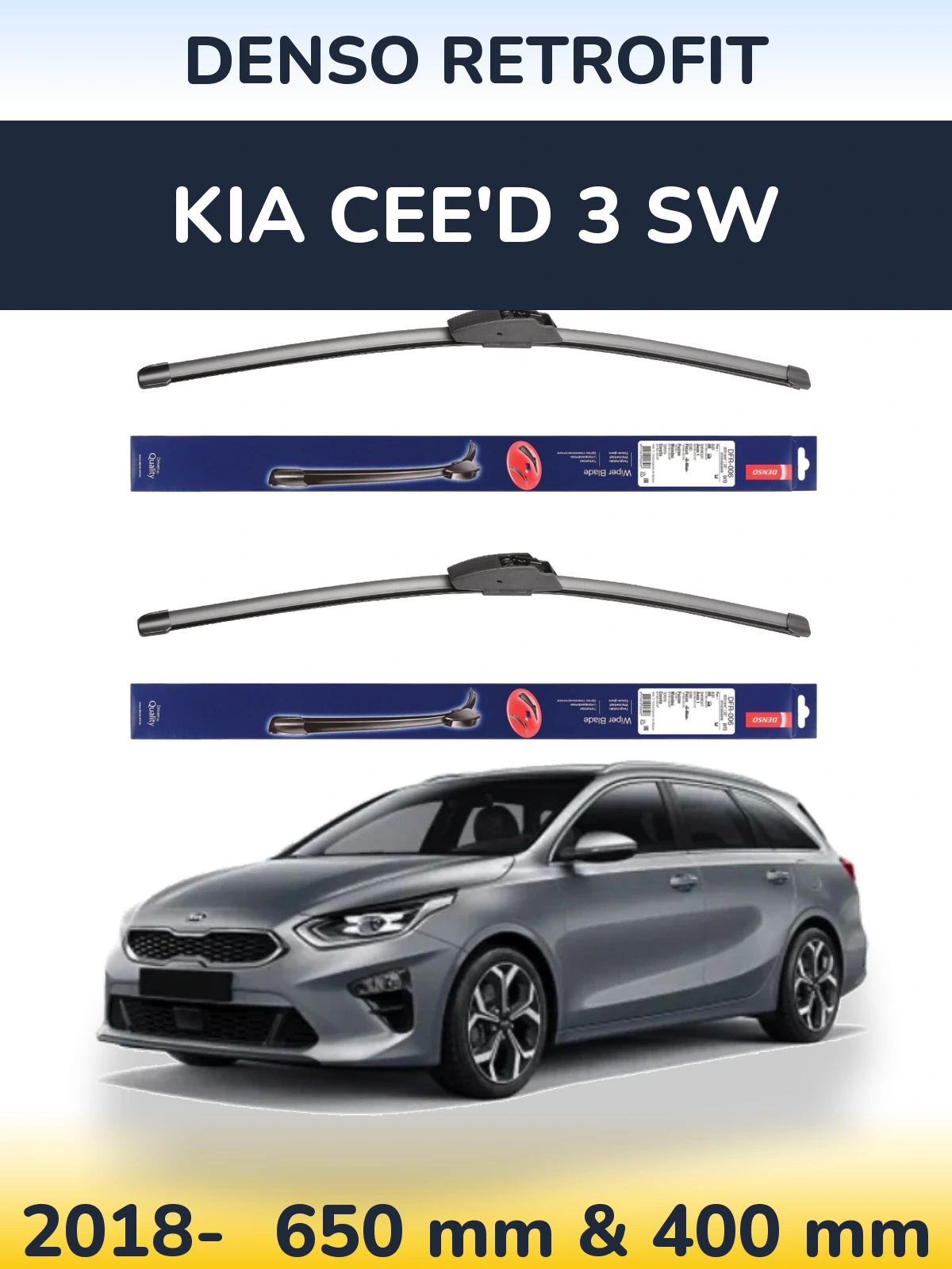 Комплект передних дворников Denso Retrofit 650 & 400 мм для KIA Cee'd 3 SW 2018-2026
