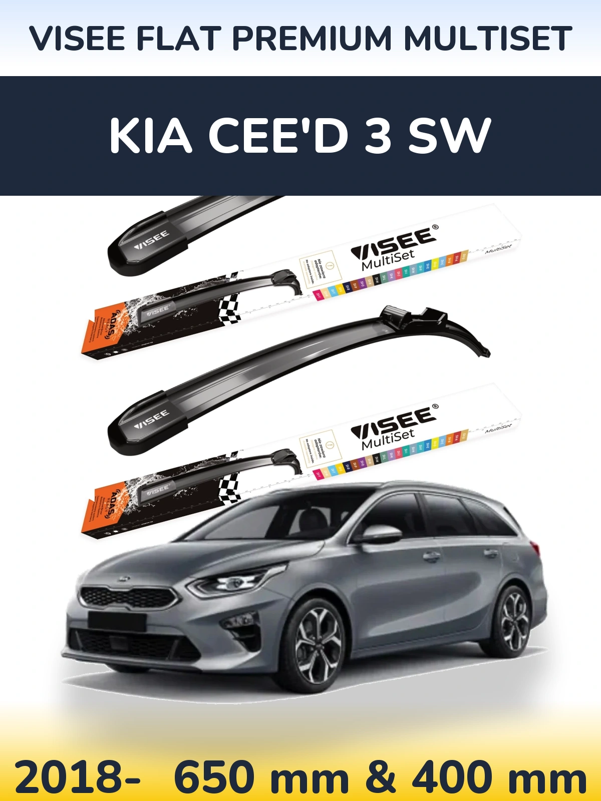 Front wiper blade set VISEE FLAT PREMIUM MultiSet 650 & 400 mm for KIA Cee'd 3 SW 2018-2026
