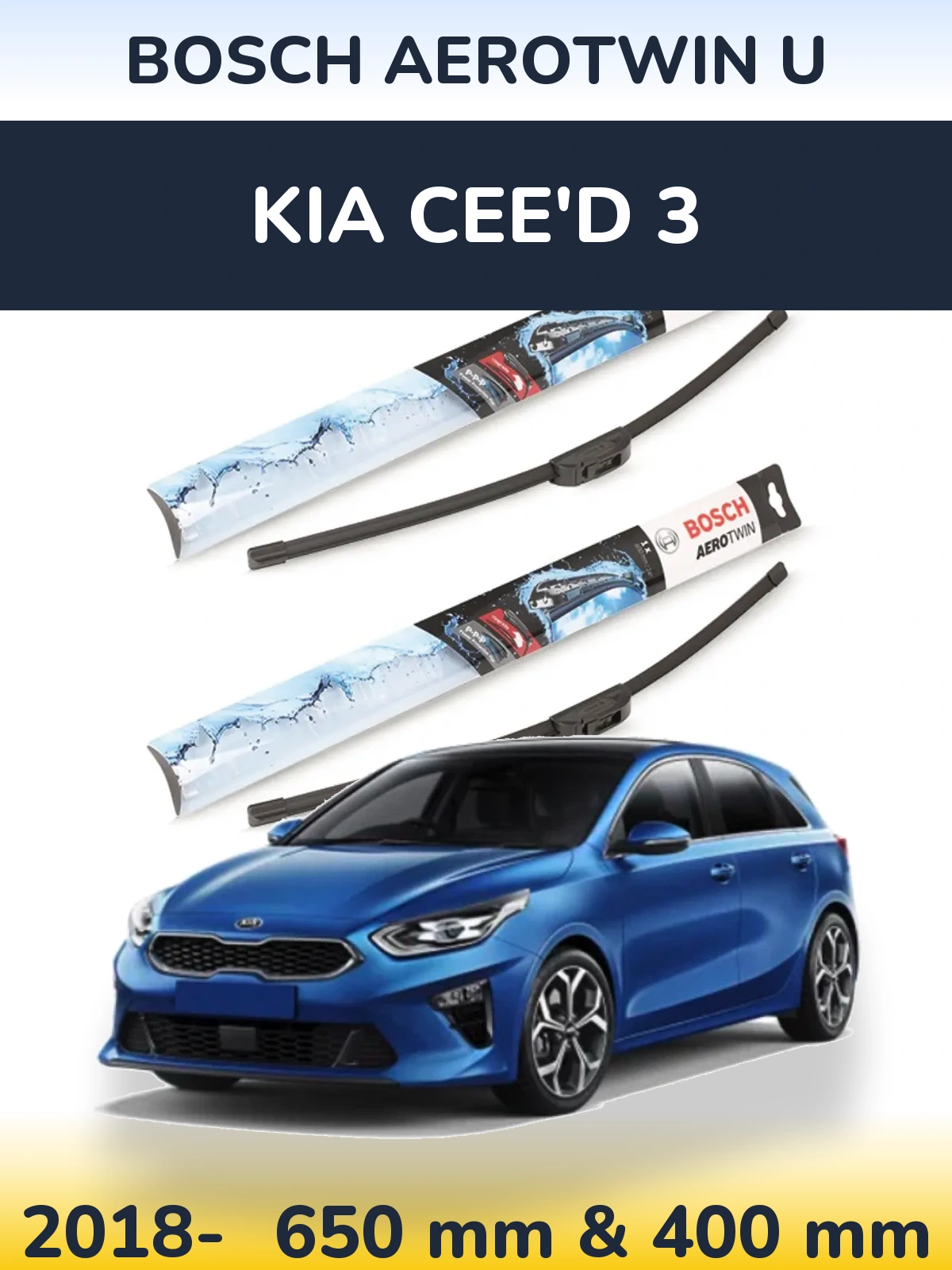 Front wiper blade set BOSCH AeroTwin U 650 & 400 мм for KIA Cee'd 3 2018-2026