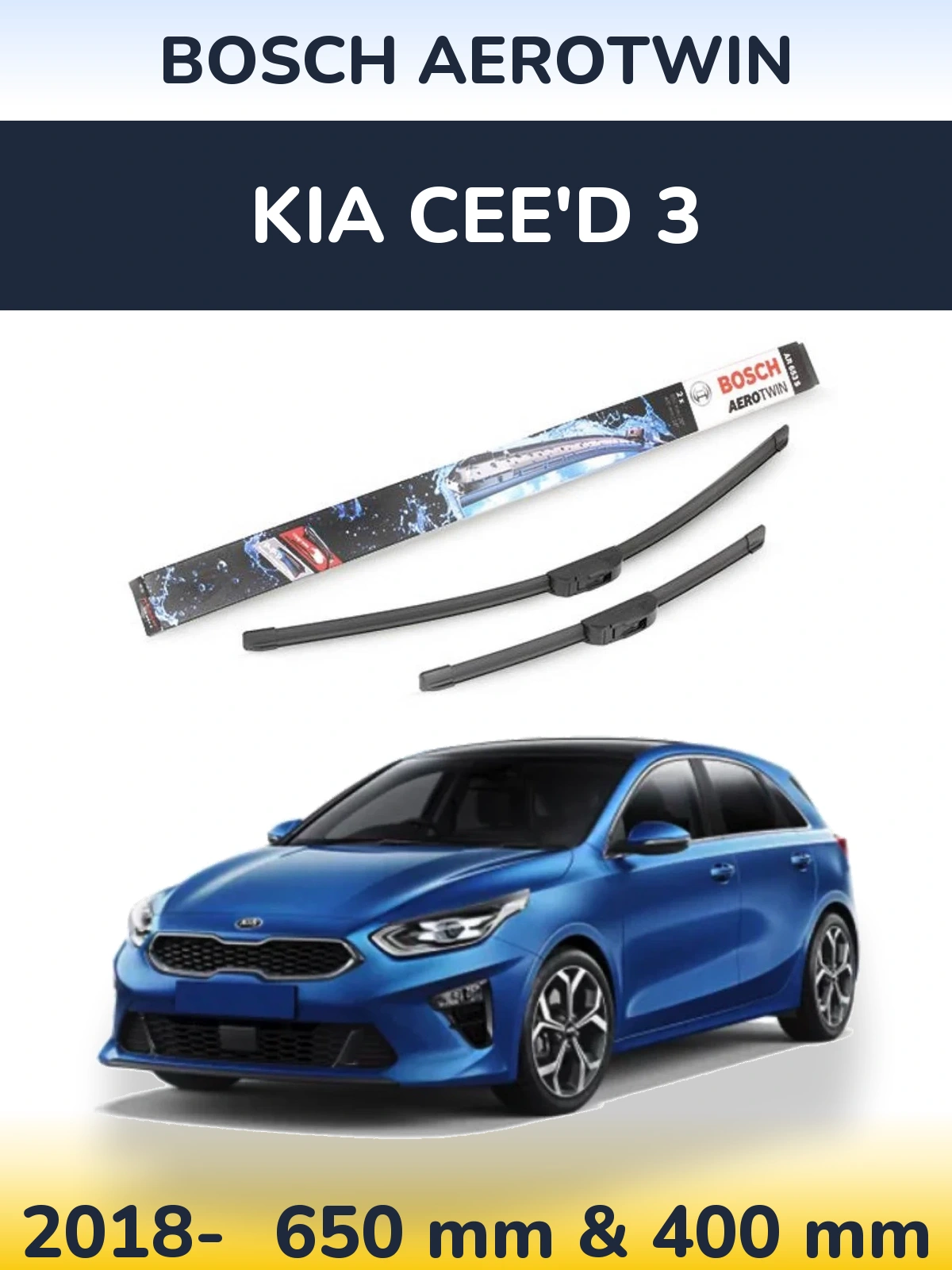 Front wiper blade set BOSCH AeroTwin 650 & 400 мм for KIA Cee'd 3 2018-2026
