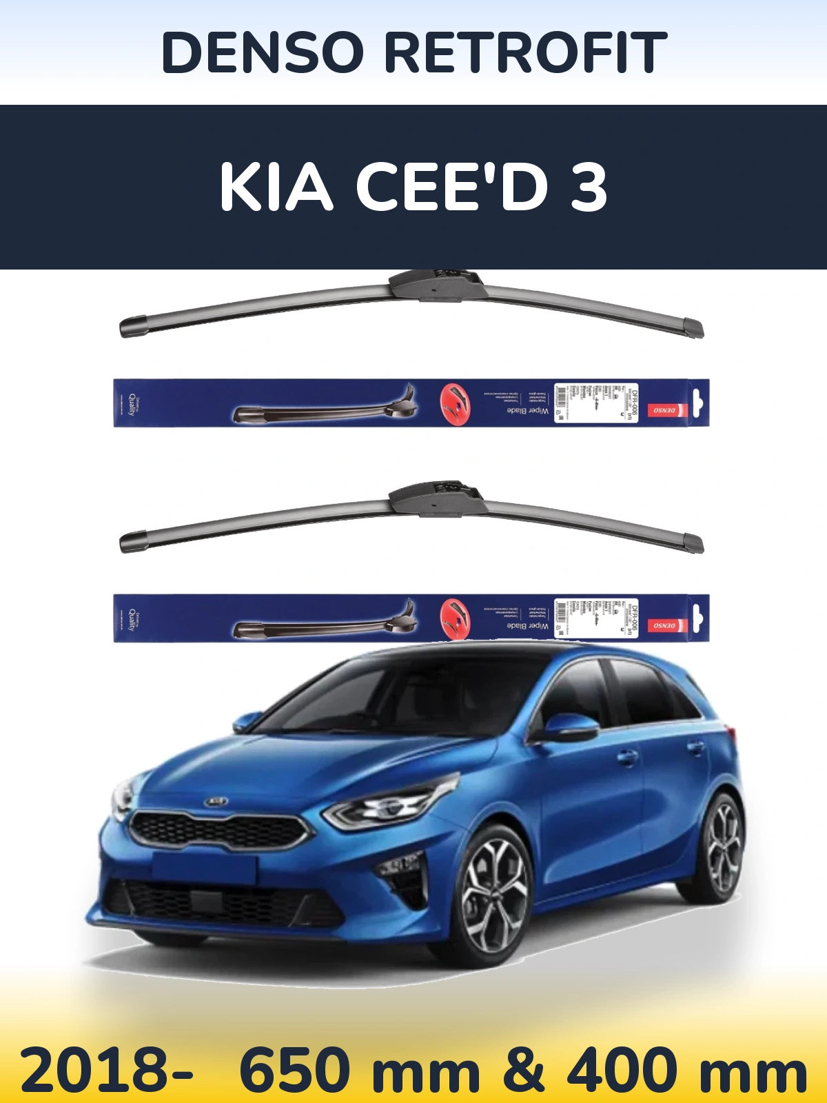 Комплект передних дворников Denso Retrofit 650 & 400 мм для KIA Cee'd 3 2018-2026