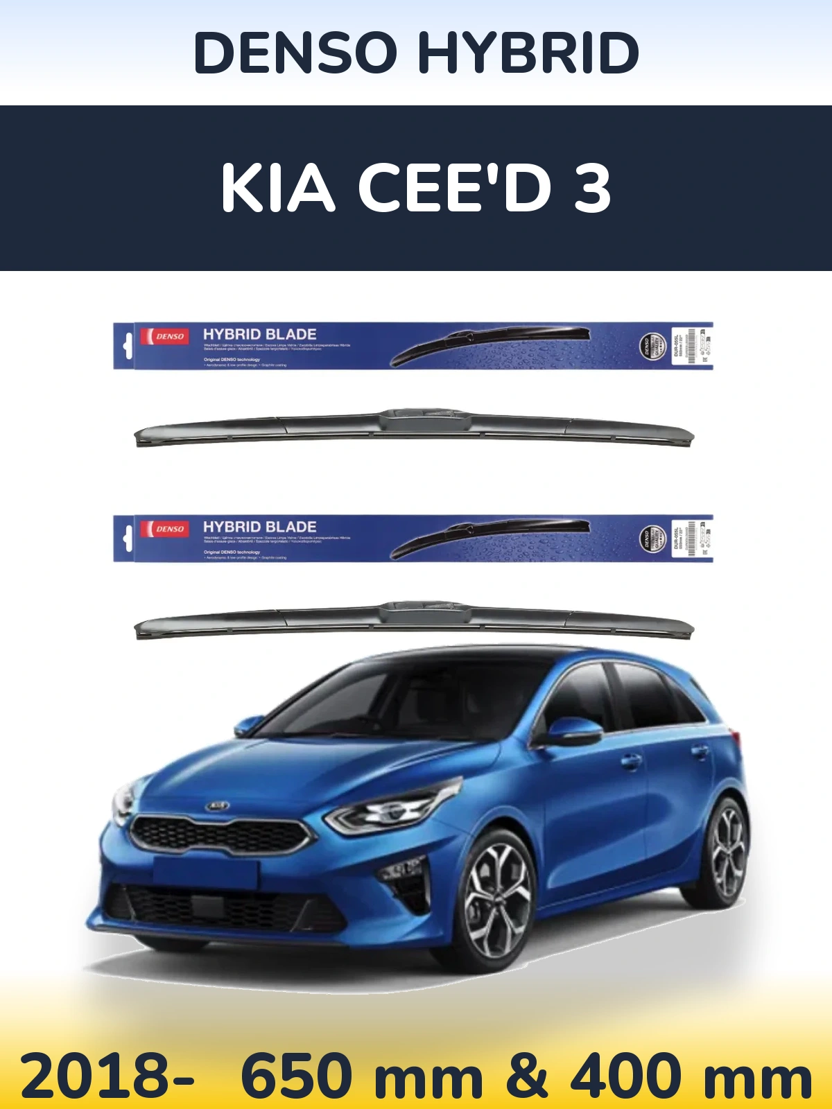 Front wiper blade set Denso Hybrid 650 & 400 мм for KIA Cee'd 3 2018-2026