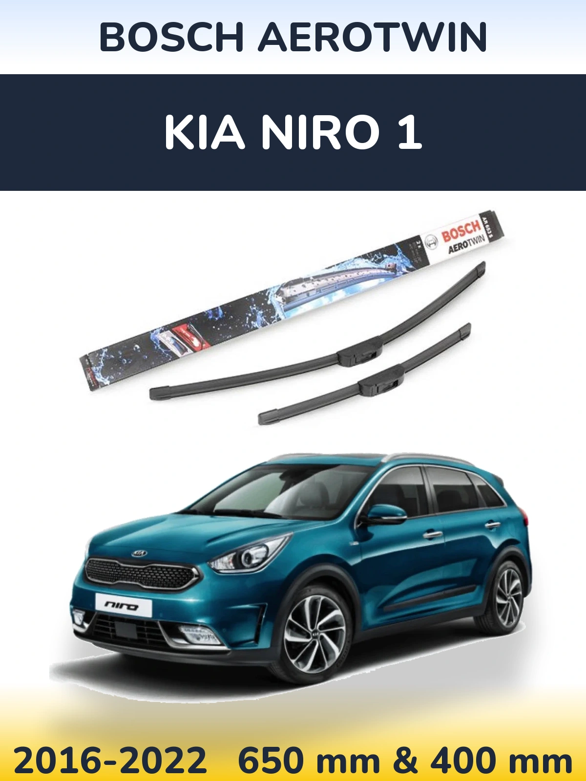 Front wiper blade set BOSCH AeroTwin 650 & 400 mm for KIA Niro 1 2016-2022