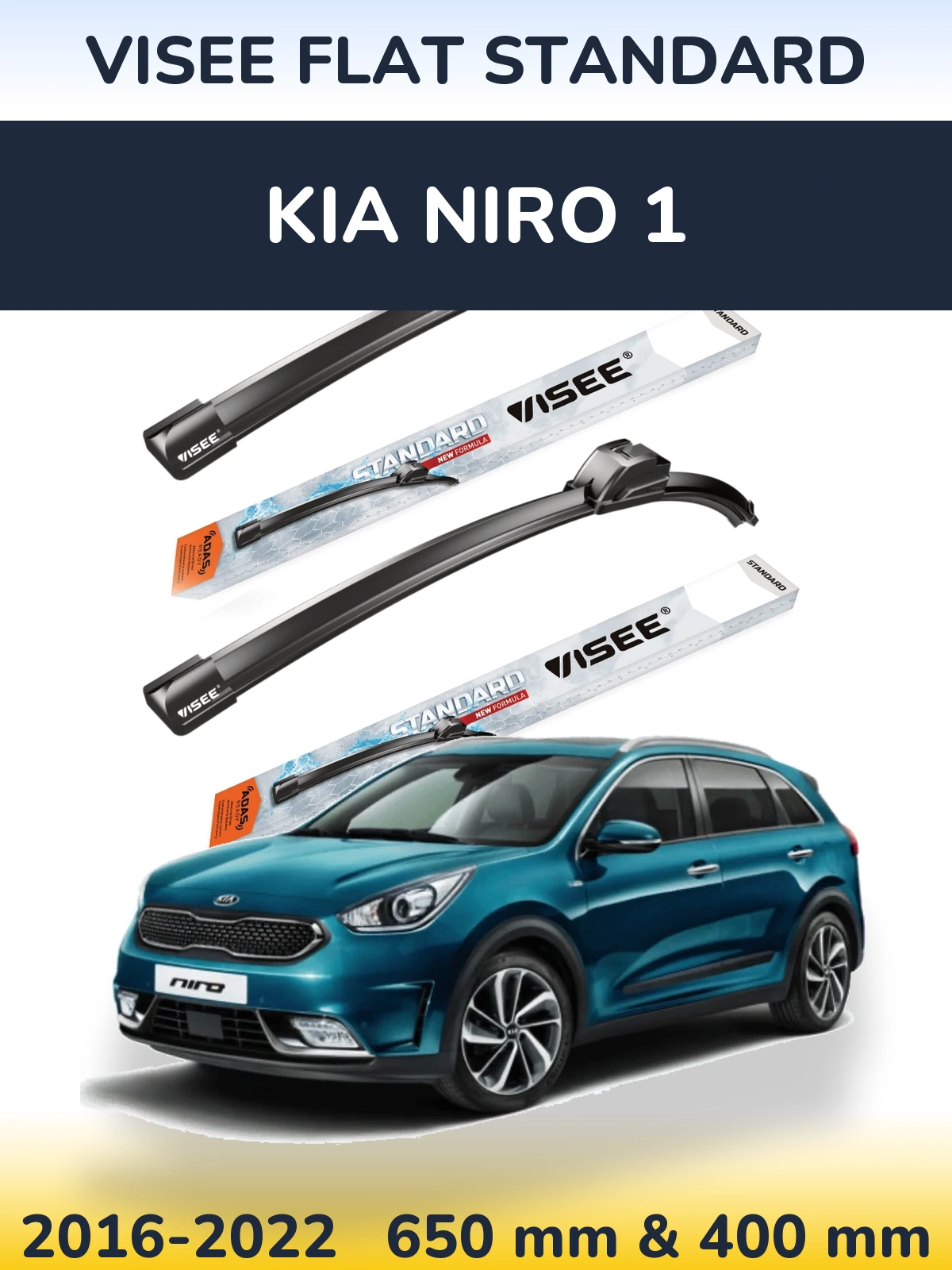 Front wiper blade set VISEE FLAT STANDARD 650 & 400 мм for KIA Niro 1 2016-2022