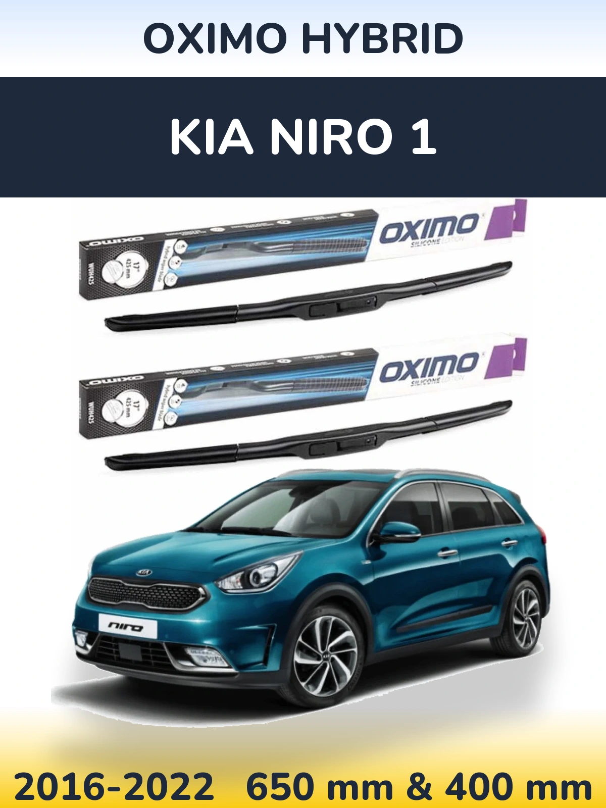 Front wiper blade set Oximo Hybrid 650 & 400 mm for KIA Niro 1 2016-2022