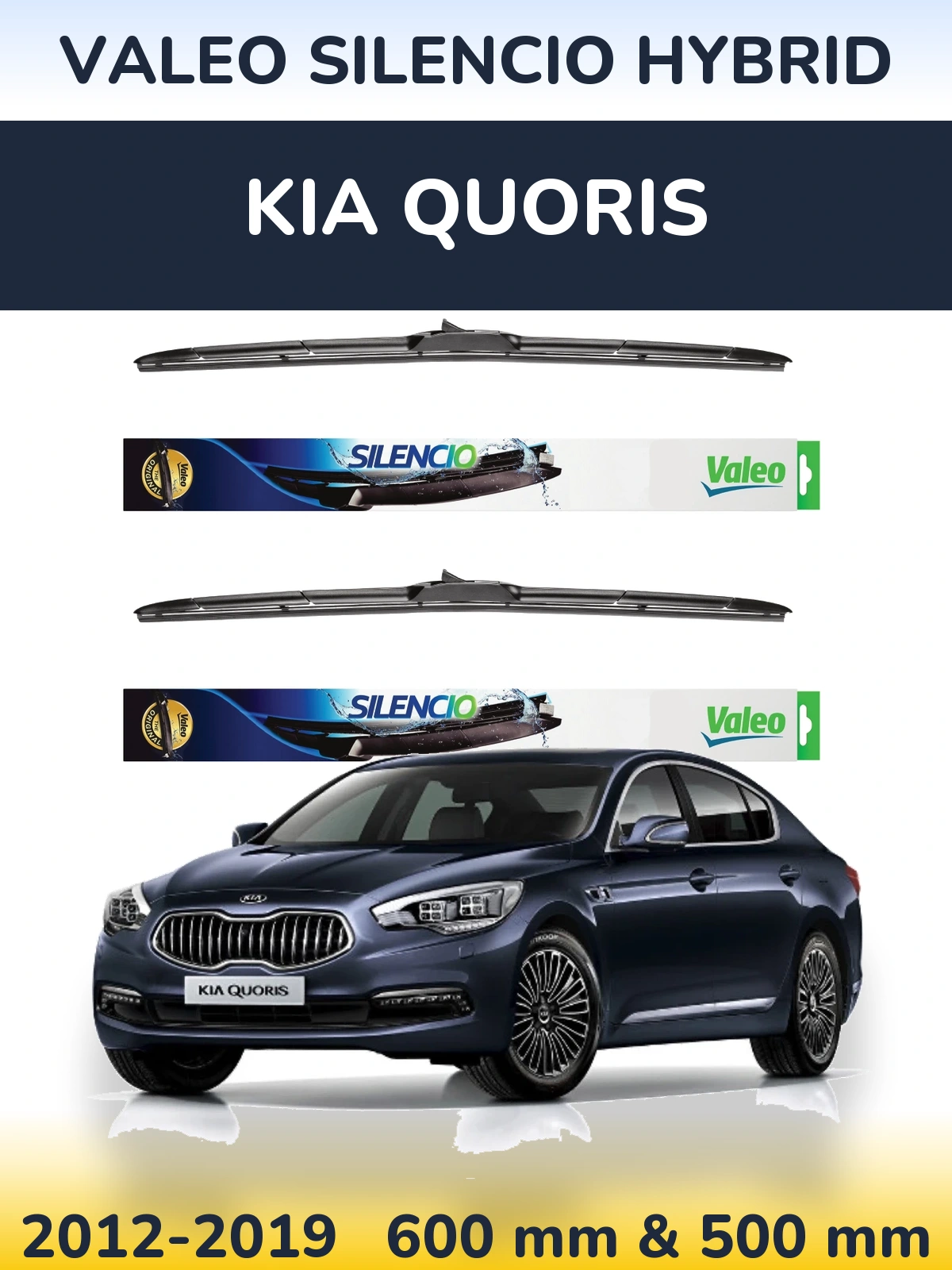 Front wiper blade set Valeo Silencio Hybrid 600 & 500 mm for KIA Quoris 2012-2019