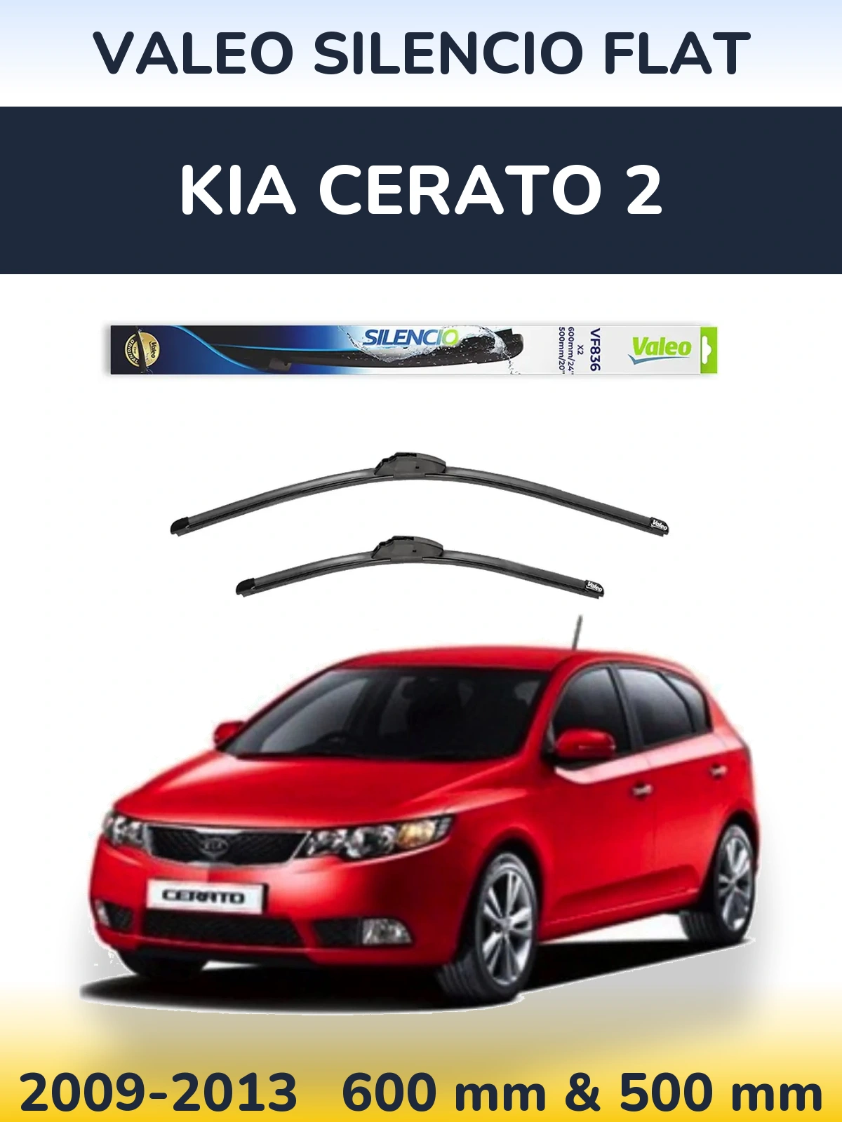 Komplet przednich wycieraczek Valeo Silencio Flat 600 & 500 mm do KIA Cerato 2 2009-2013